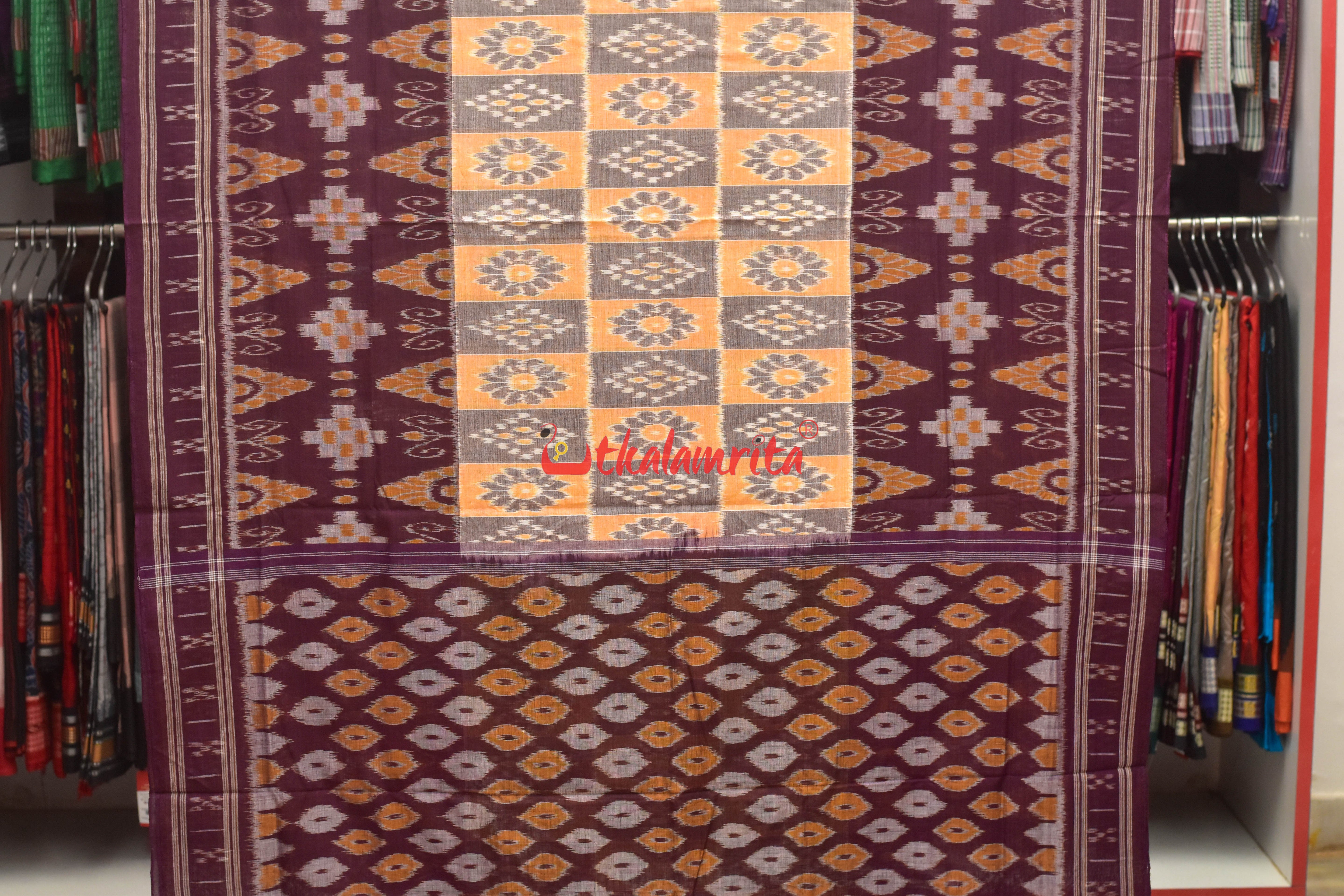 Light Peach Phula Scot Khandua Cotton Saree