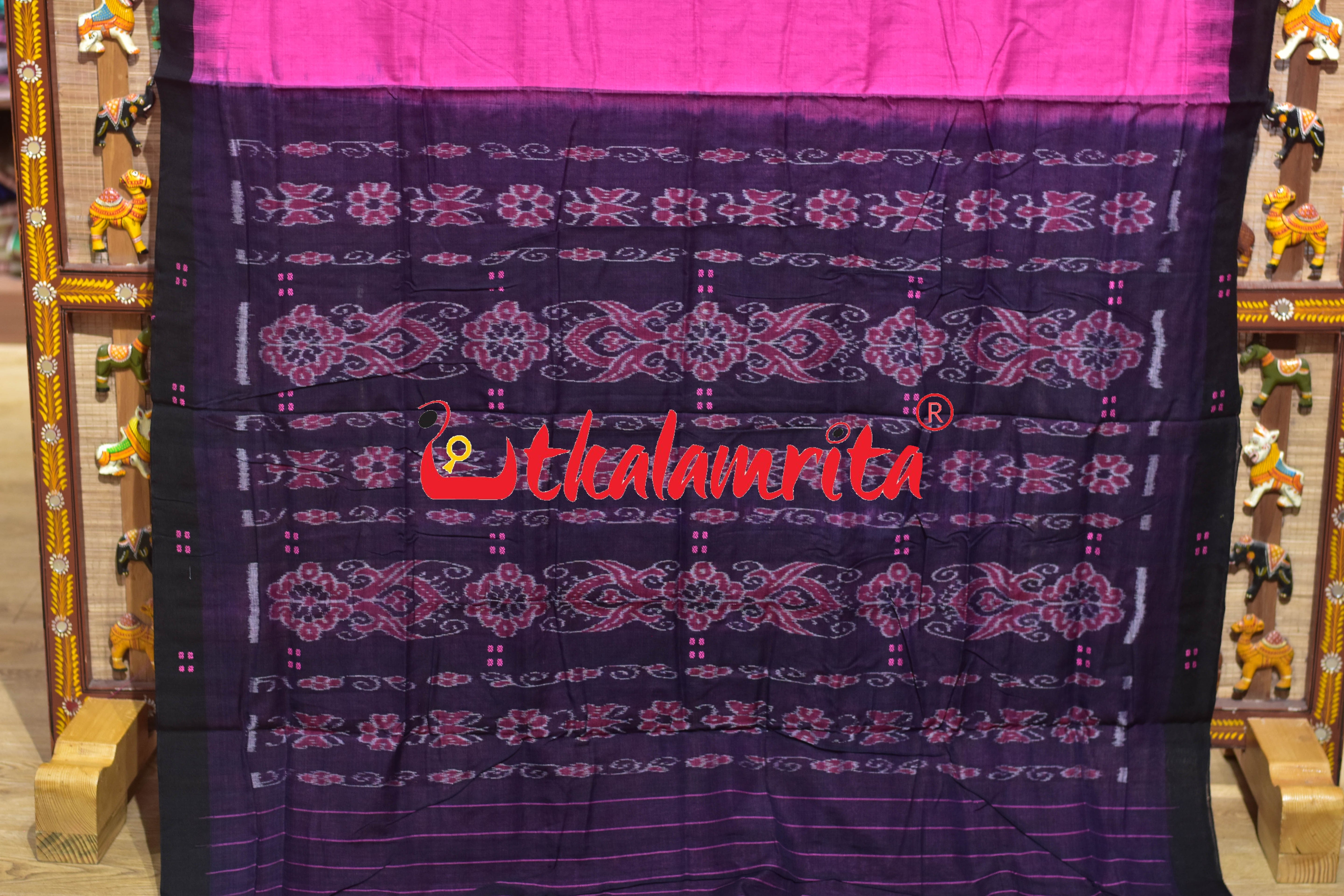 Pink Black Four Buti Khandua Cotton Saree