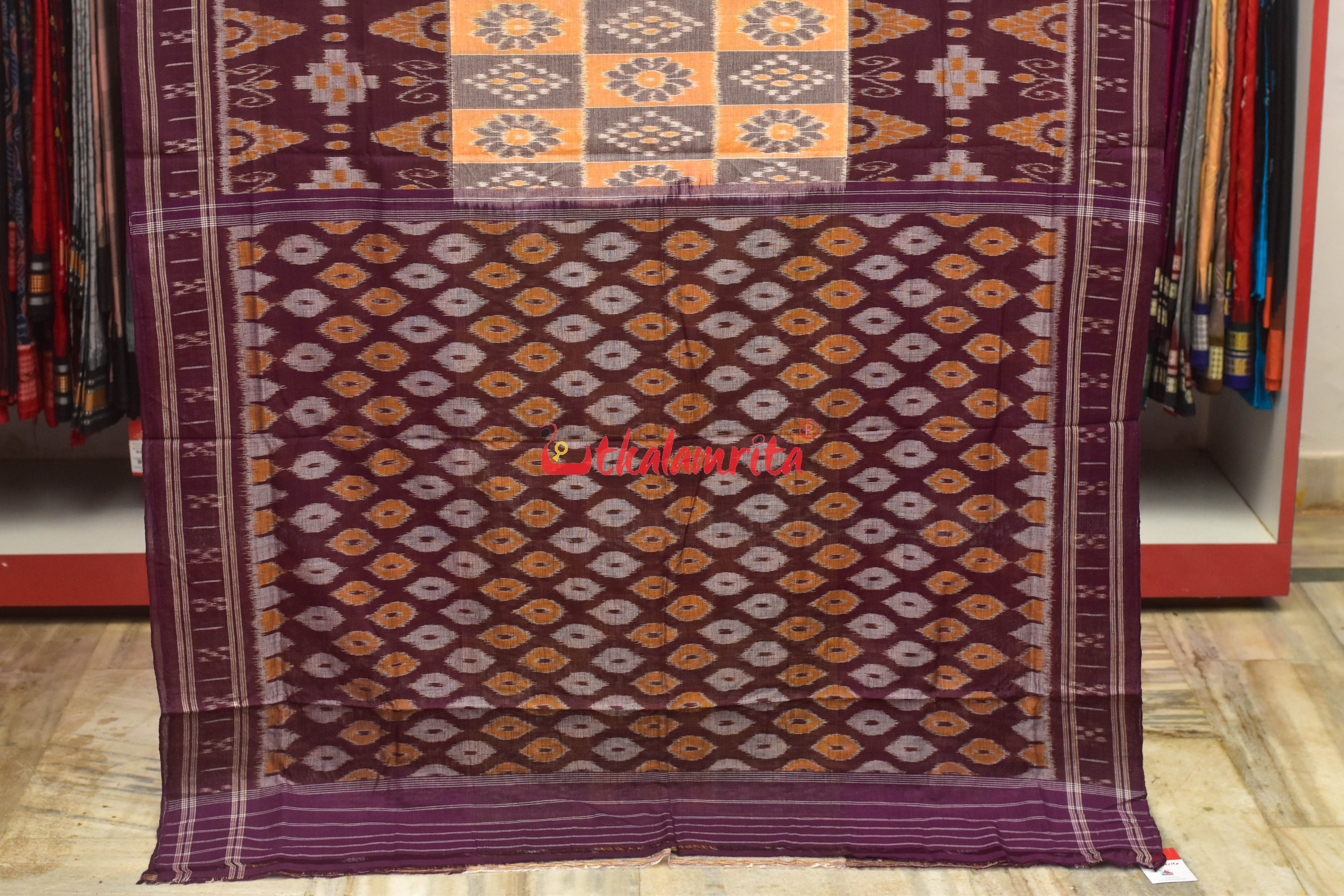 Light Peach Phula Scot Khandua Cotton Saree