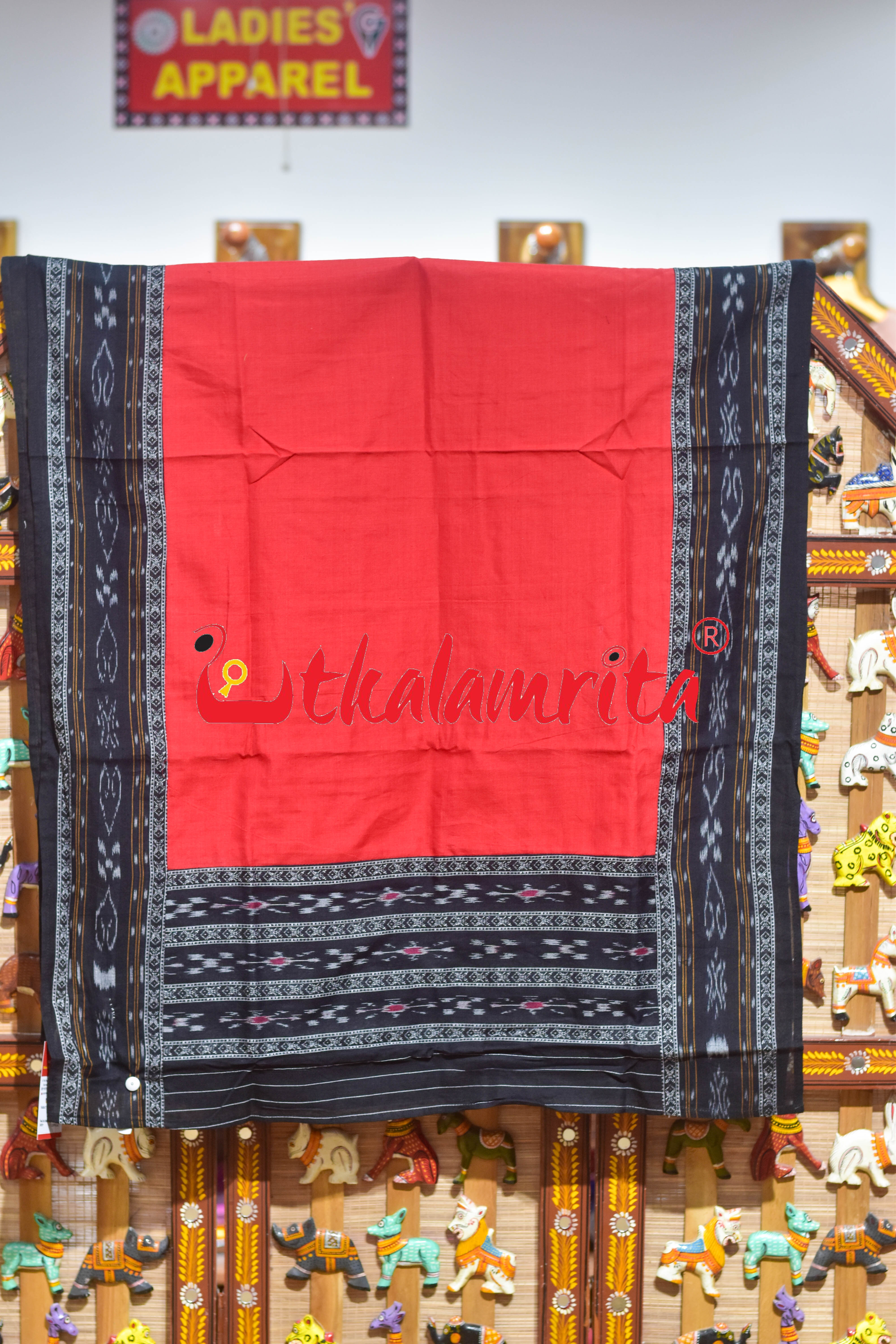 Black Red Middle Design Cotton Dress Set