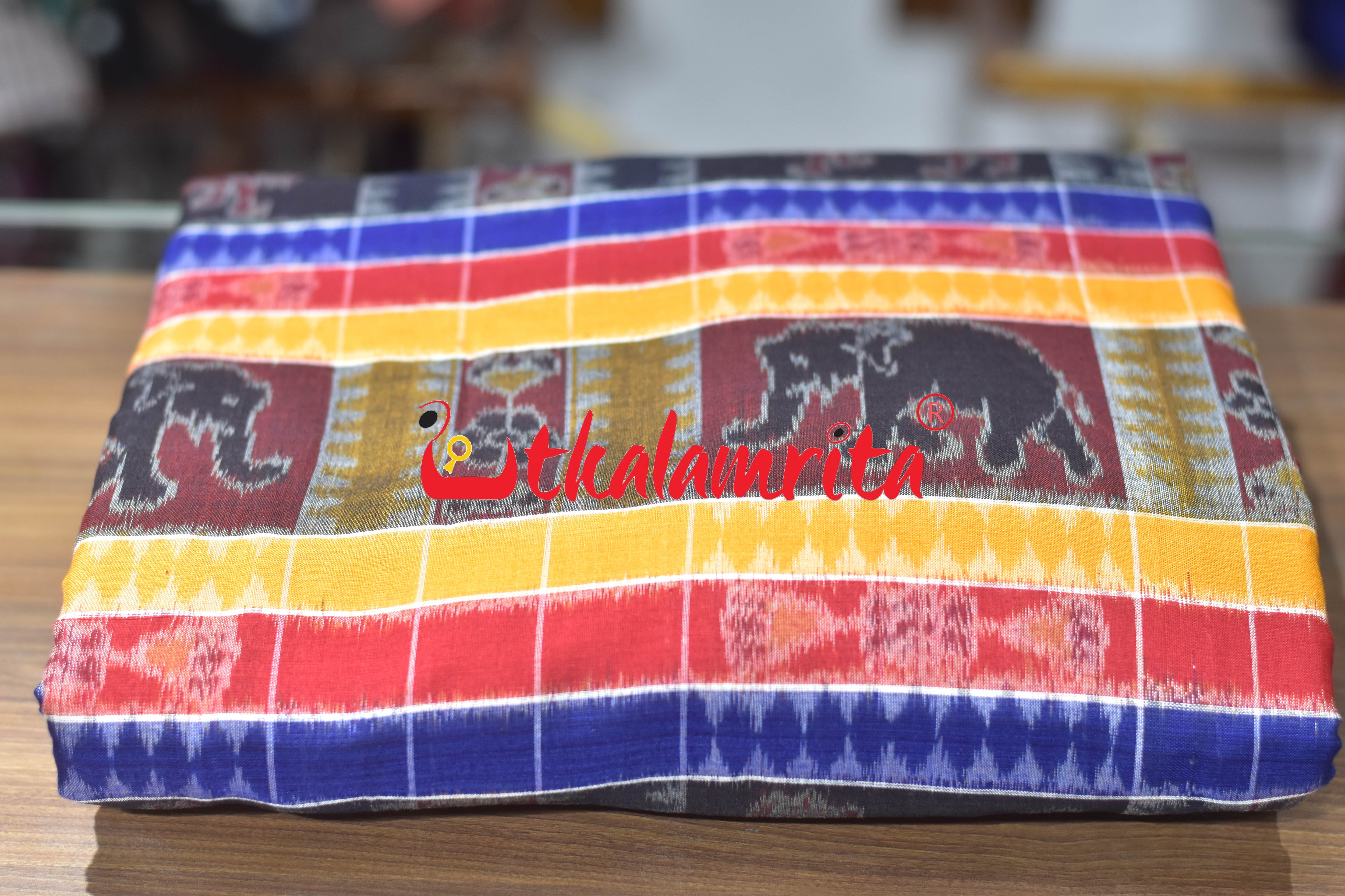 Blue Red Gaja Singha Utkala Lakhmi (Fabric)