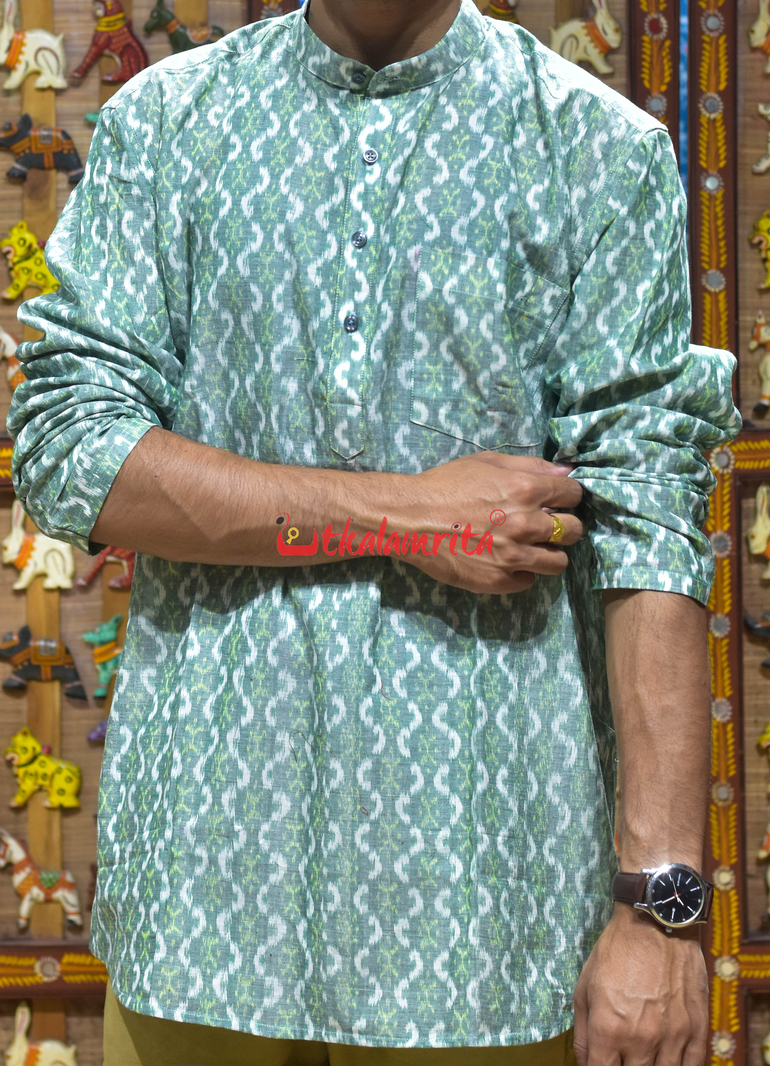 Green Damru (Men's Short Kurta)