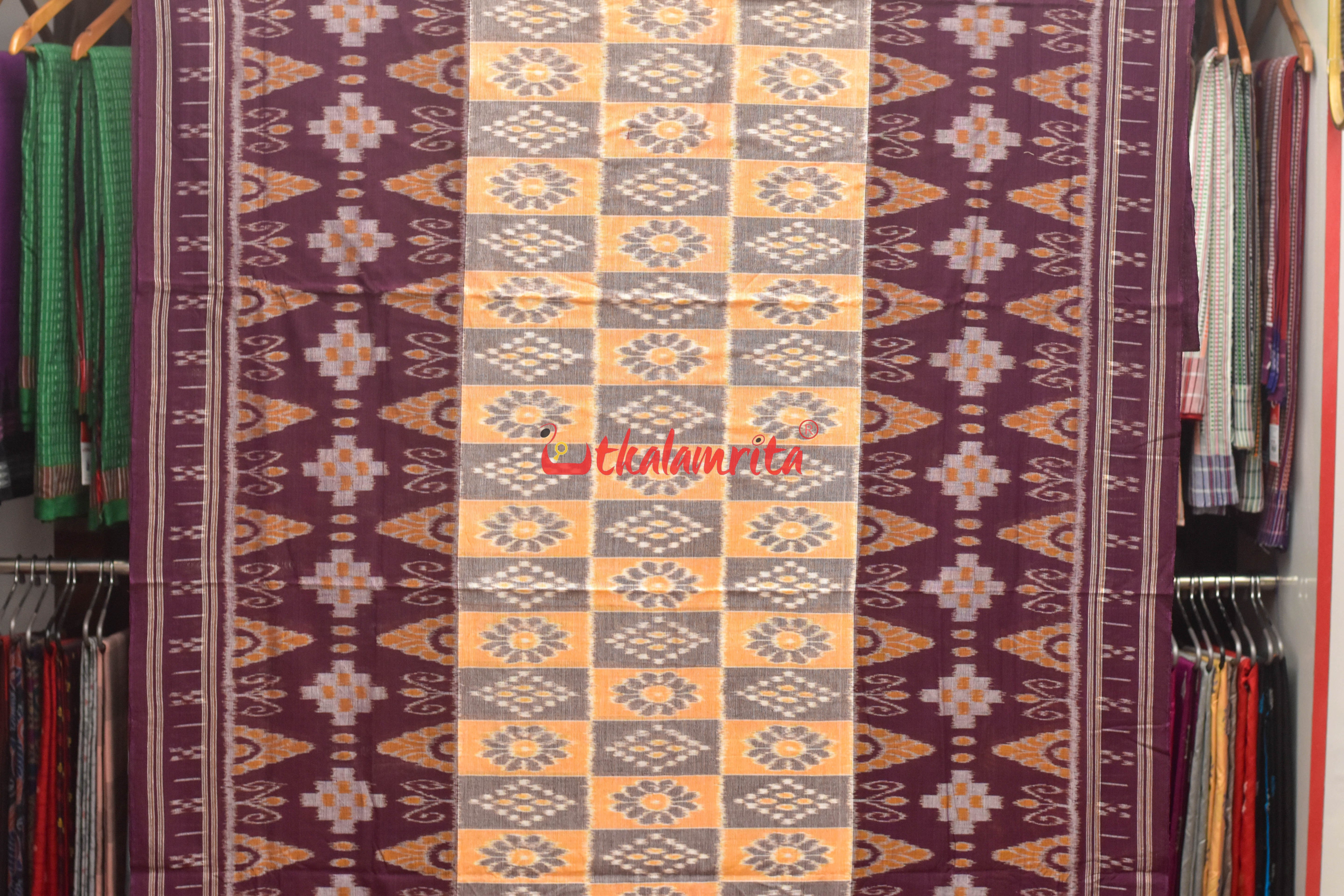 Light Peach Phula Scot Khandua Cotton Saree