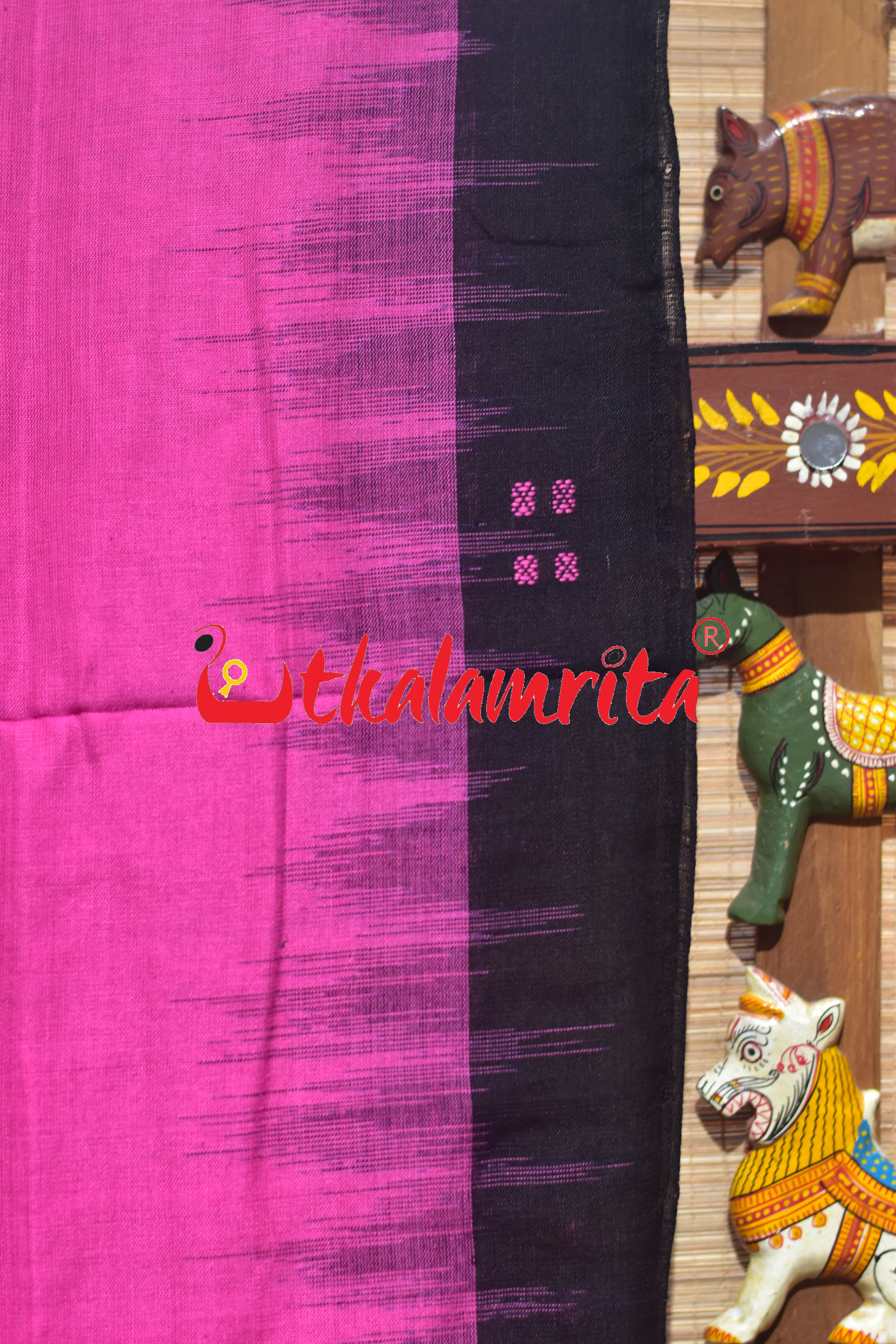 Pink Black Four Buti Khandua Cotton Saree