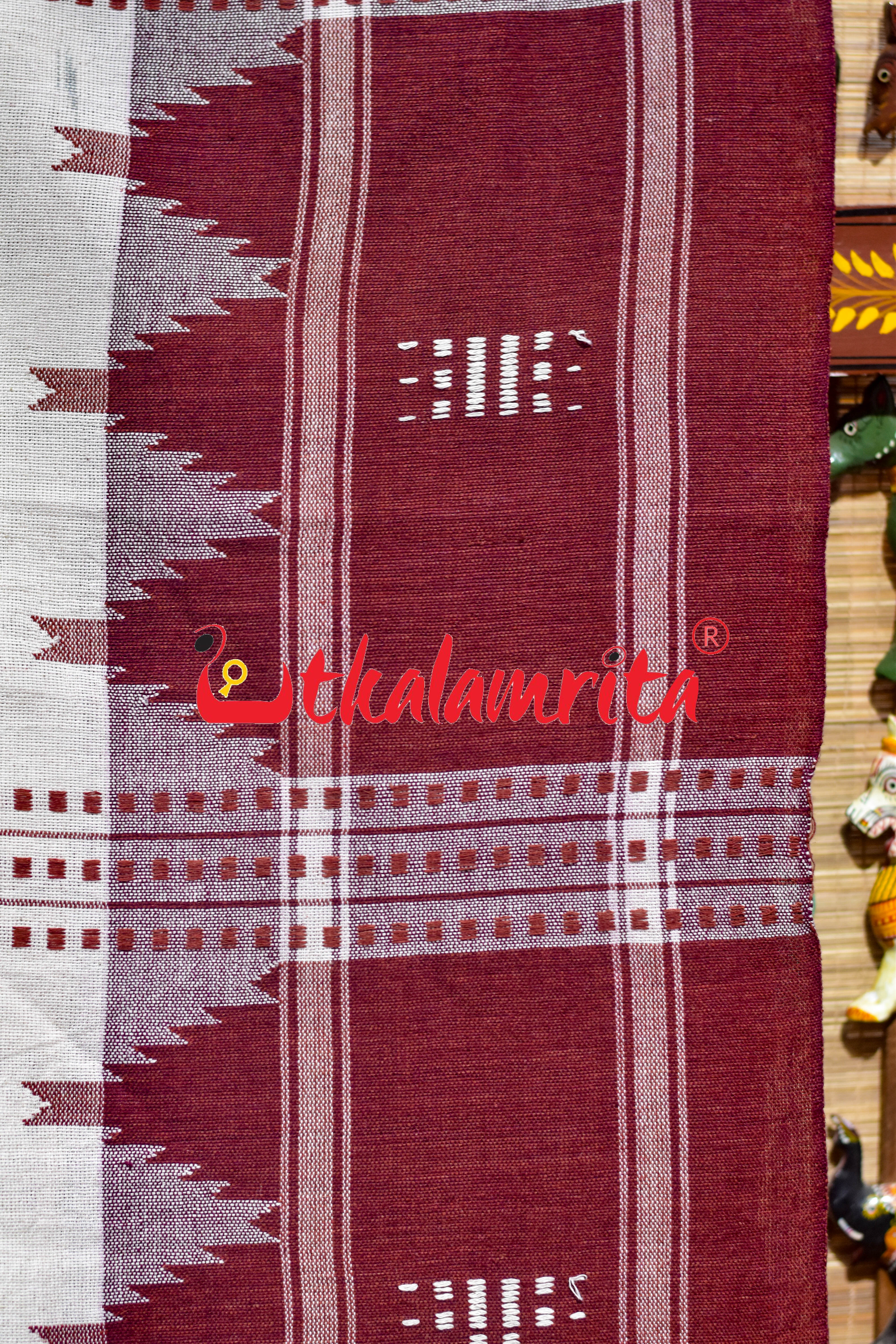 Off White Maroon Kotpad Cotton Saree