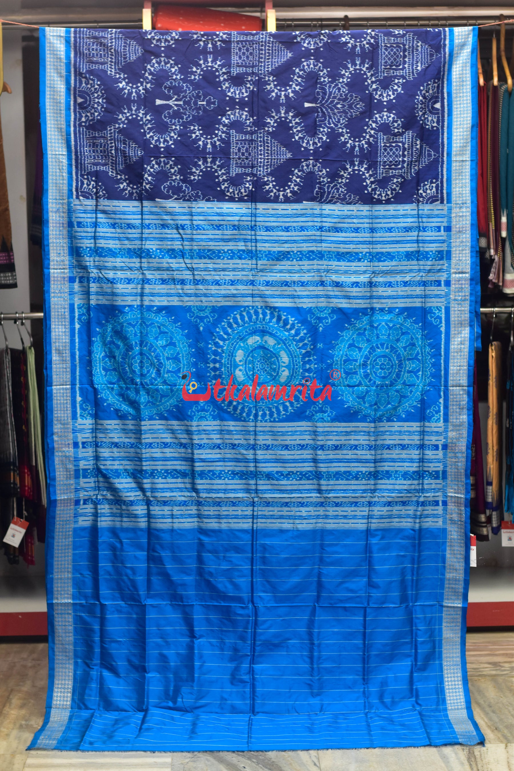 Mandira Design Prussian Blue Sambalpuri Silk Saree