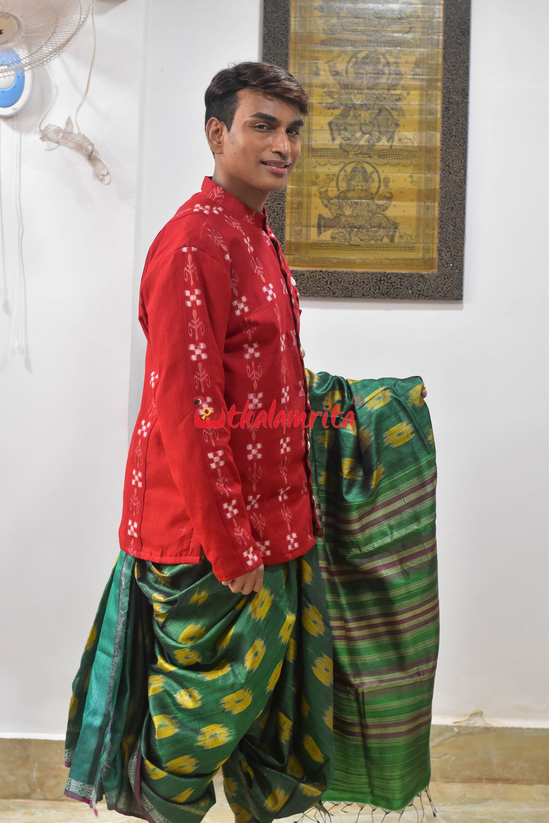 Green Yellow Body Bandha Jaala Dobby Tussar Silk Saree