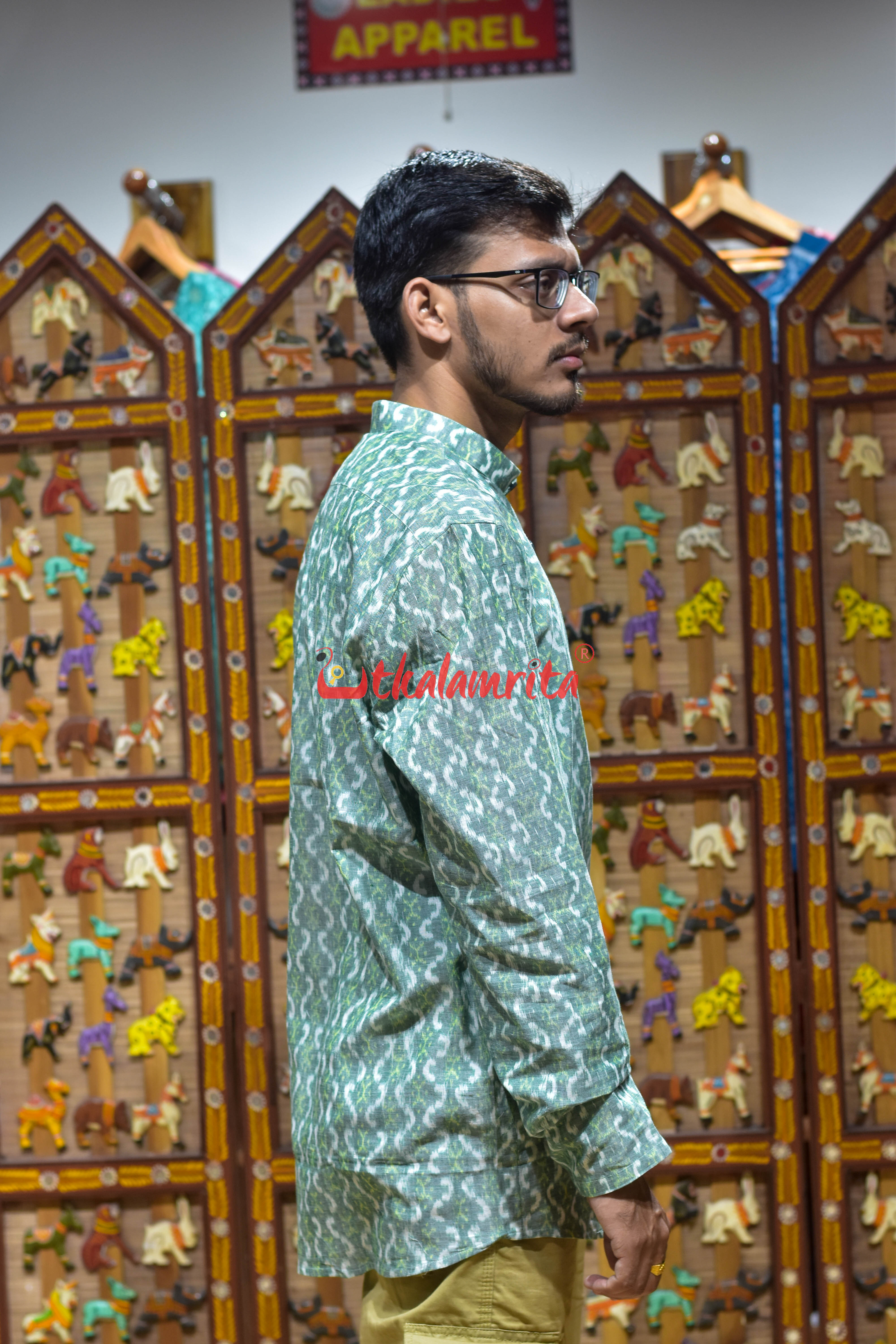 Green Damru (Men's Short Kurta)