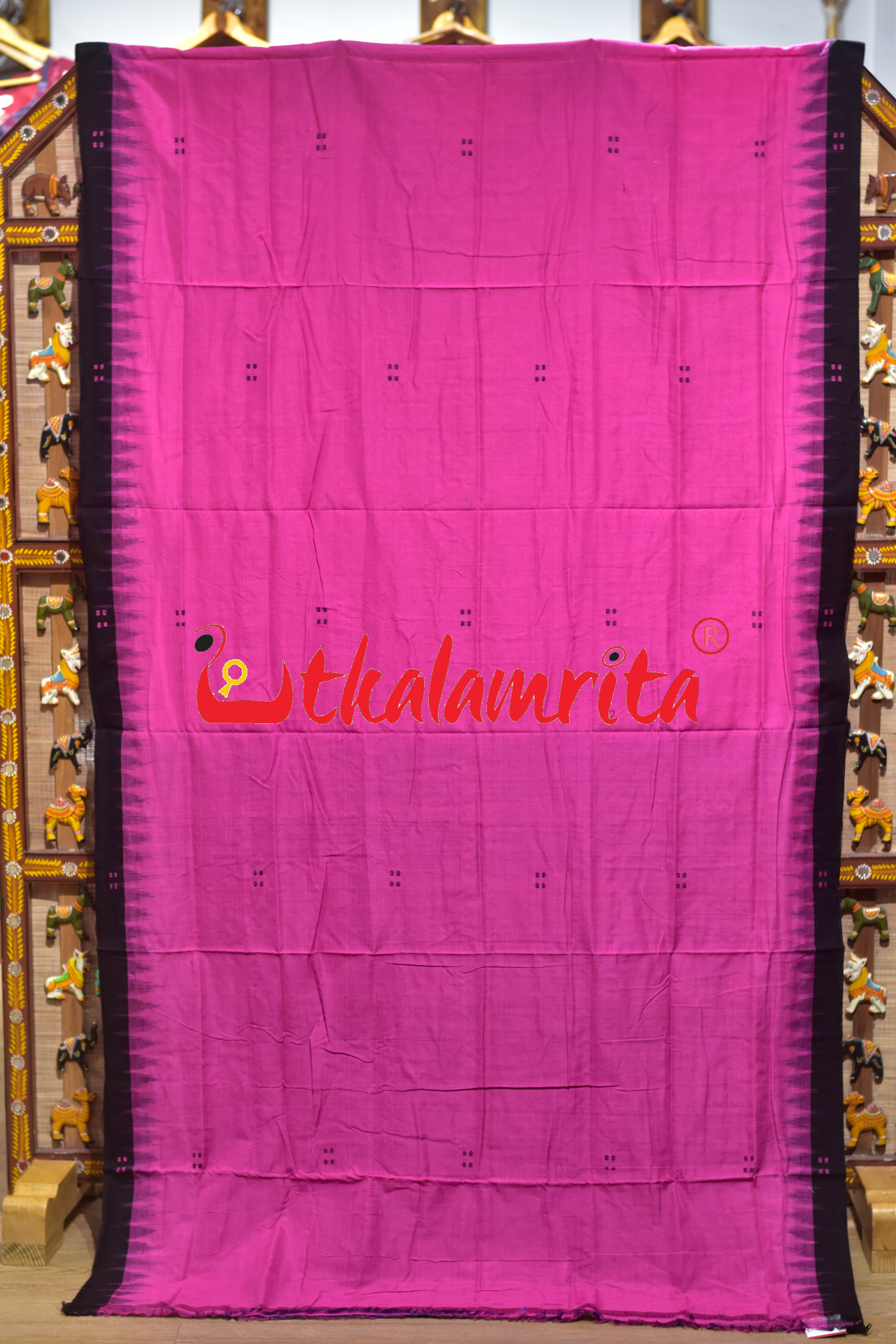 Pink Black Four Buti Khandua Cotton Saree
