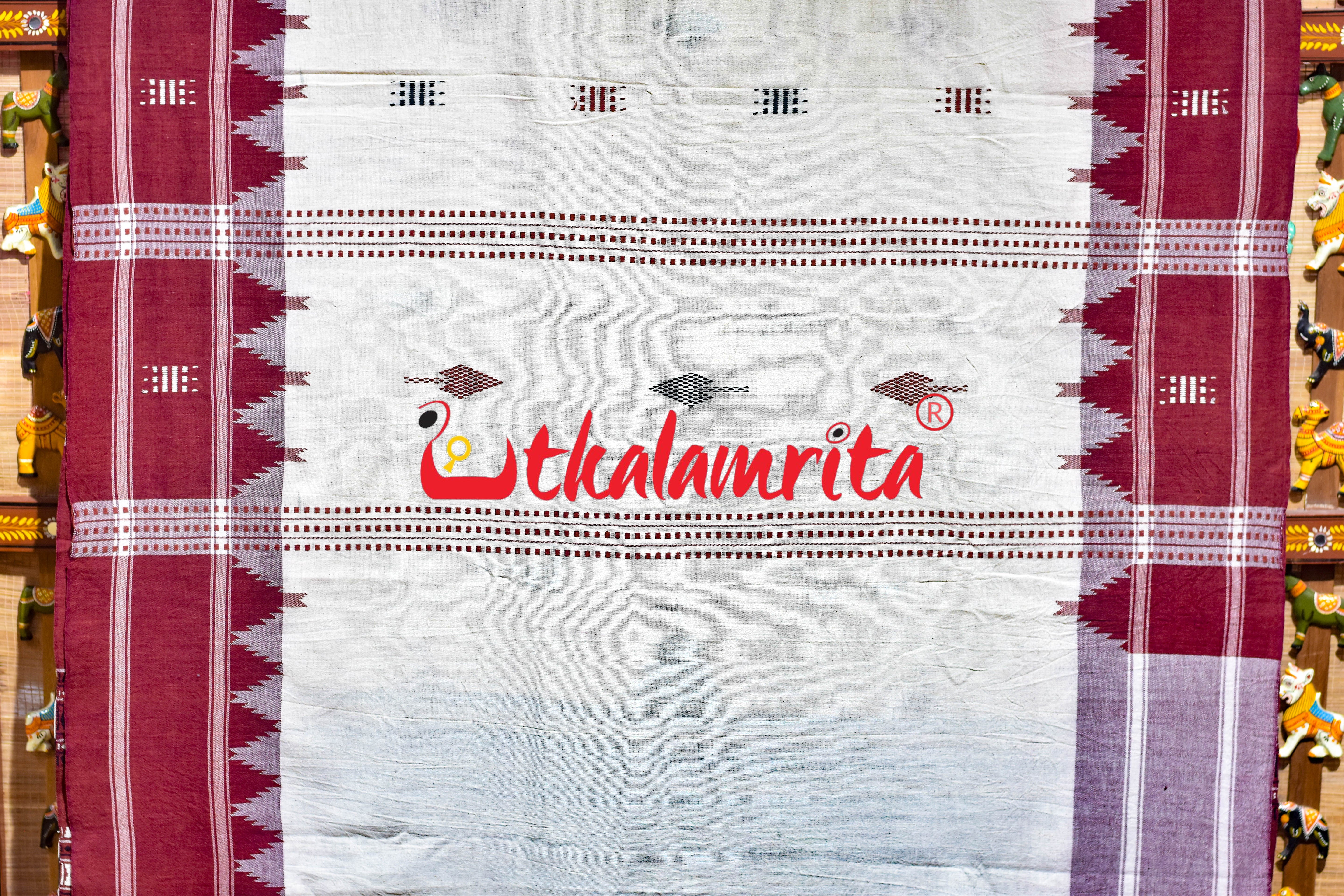 Off White Maroon Kotpad Cotton Saree