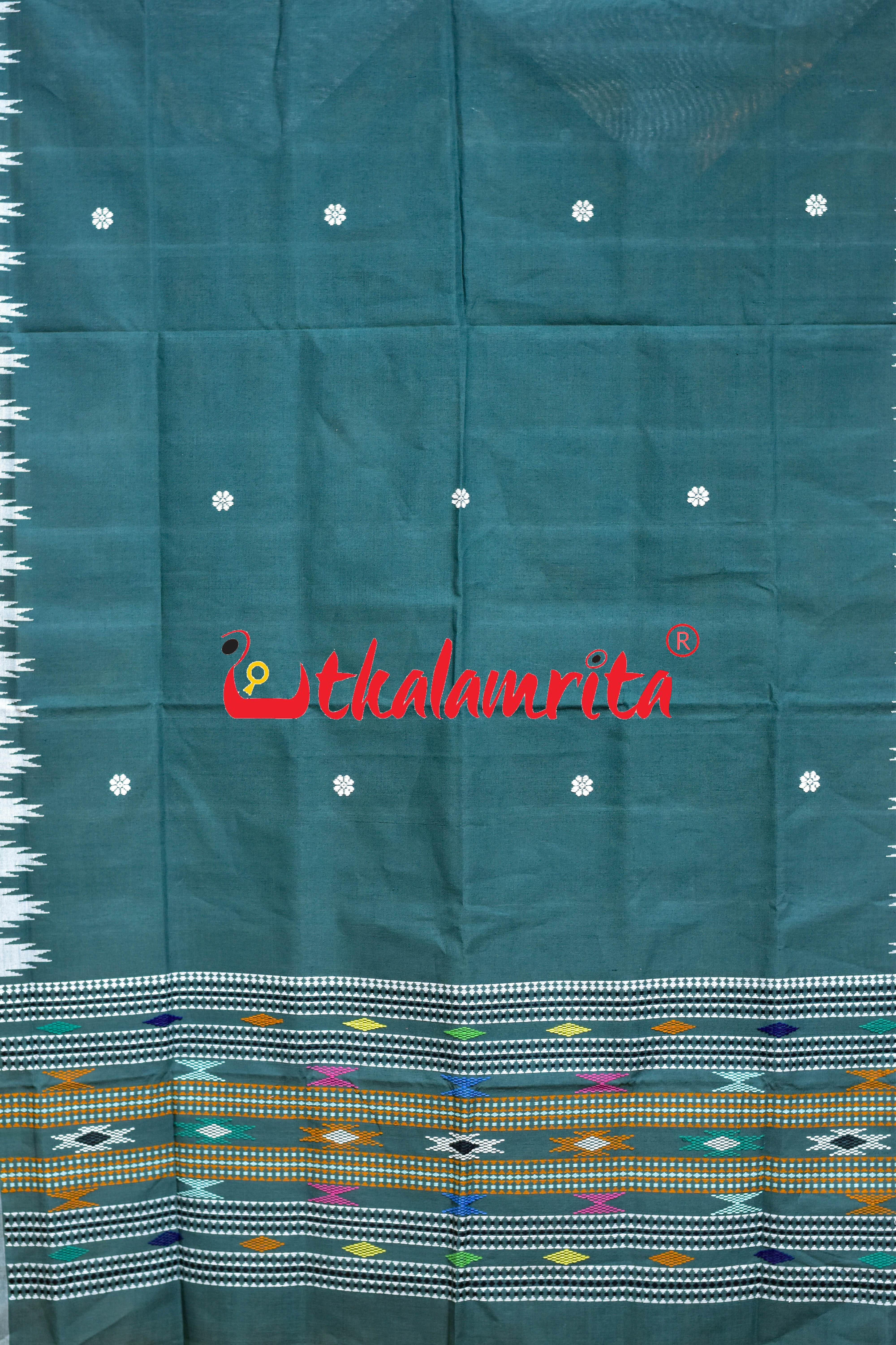 Smoky Green White Border Phoda Kumbha (Dupatta)