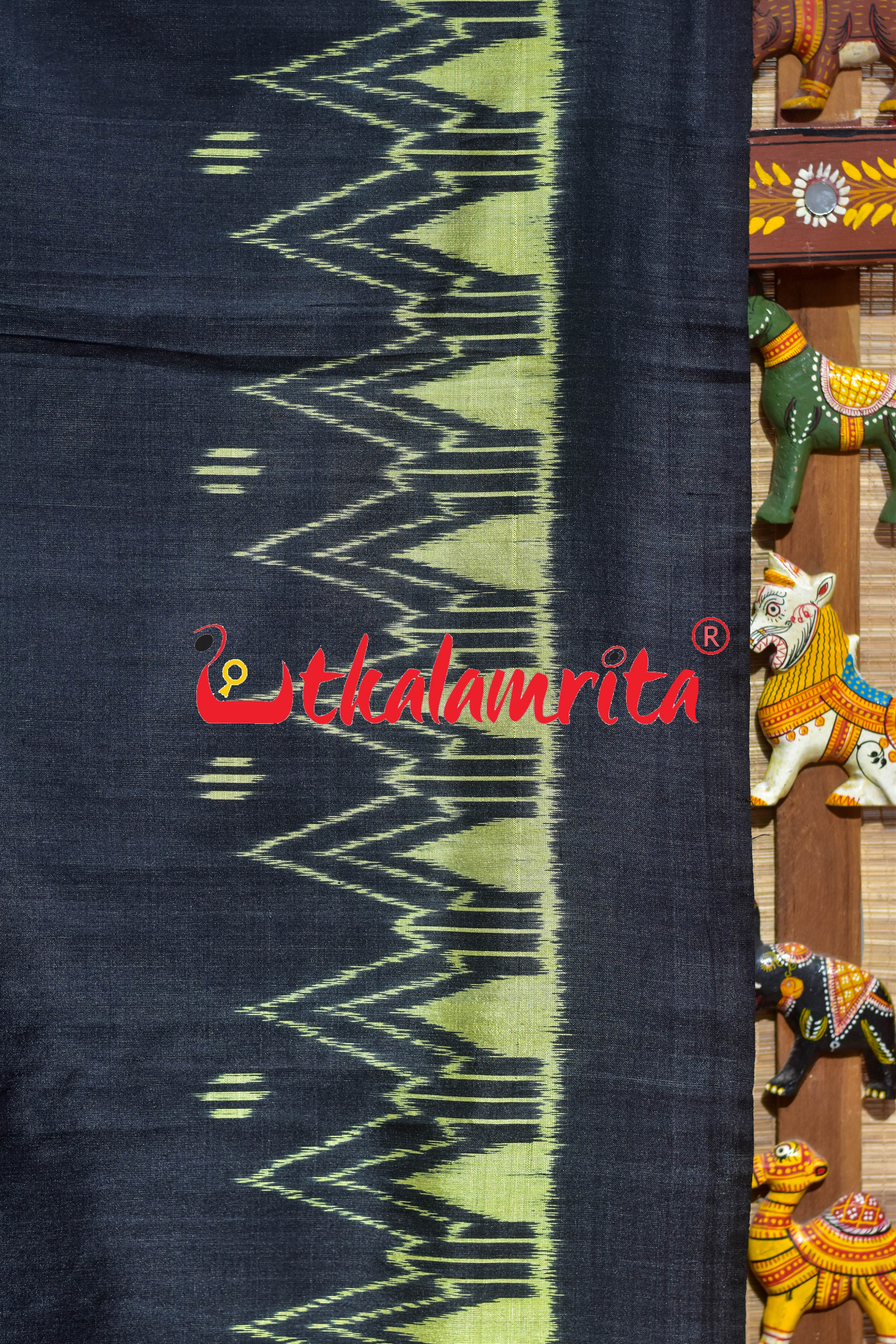 Black Lemon Temples Saura Anchal Khandua Silk Saree