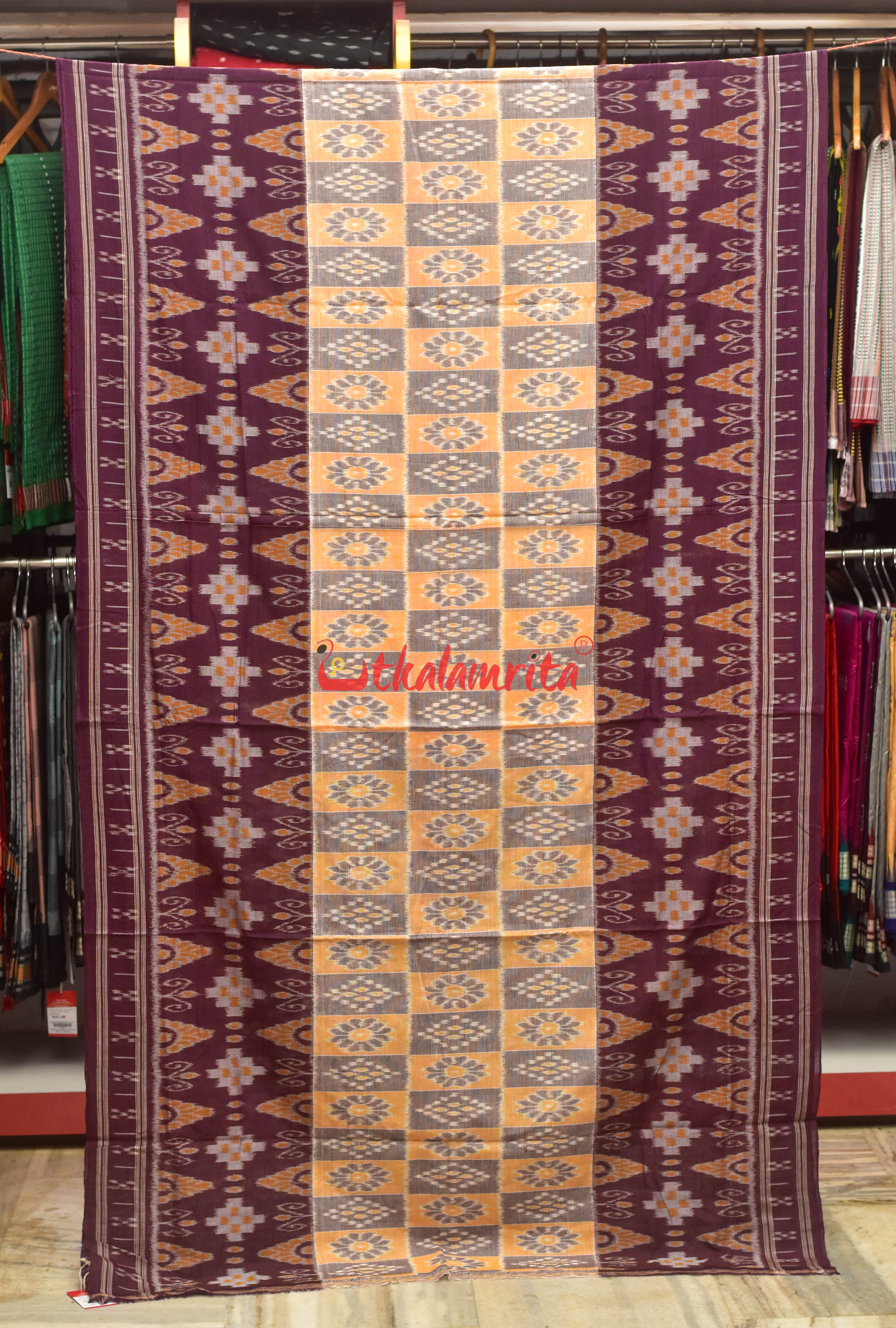 Light Peach Phula Scot Khandua Cotton Saree
