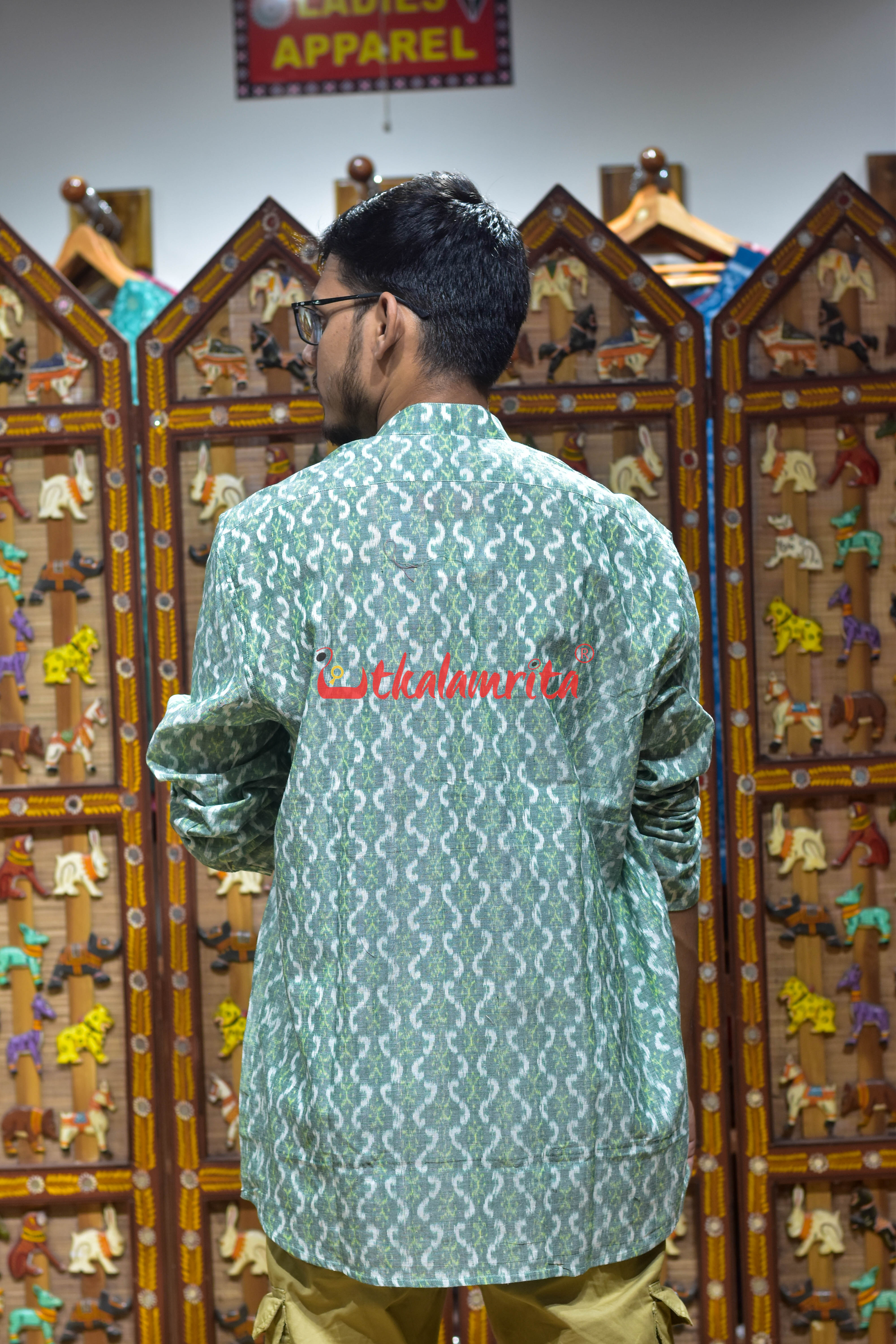 Green Damru (Men's Short Kurta)