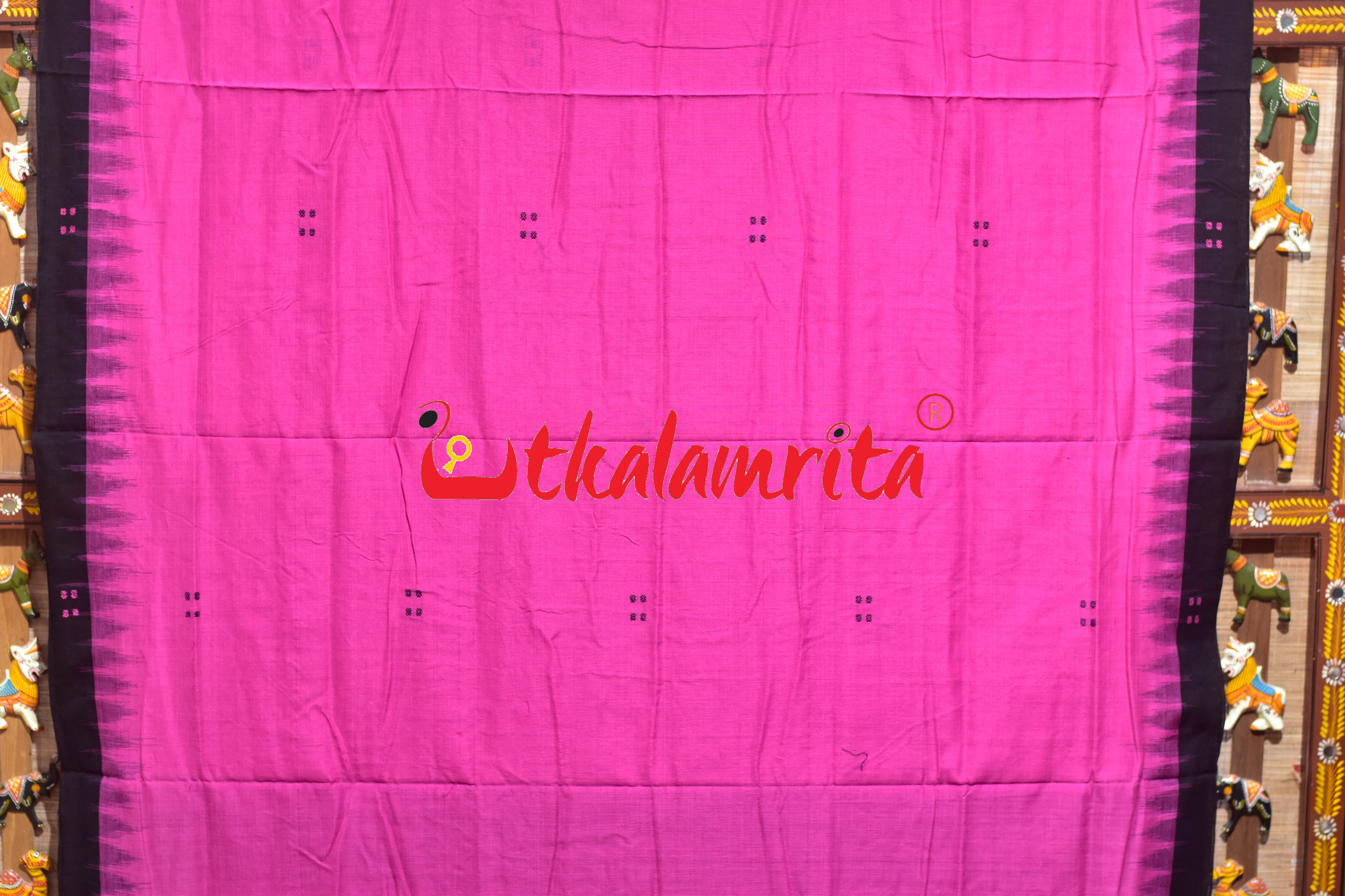 Pink Black Four Buti Khandua Cotton Saree