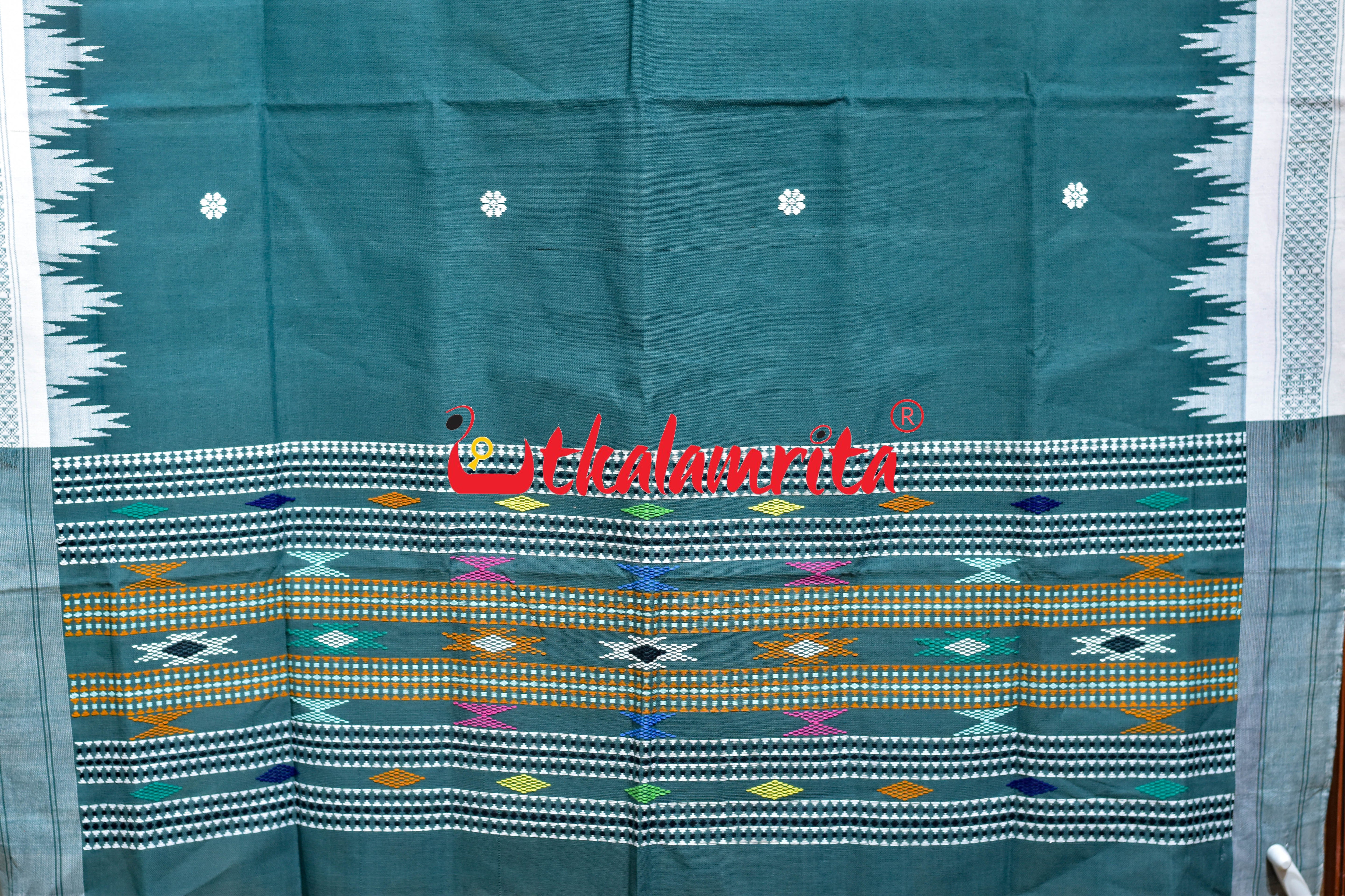 Smoky Green White Border Phoda Kumbha (Dupatta)