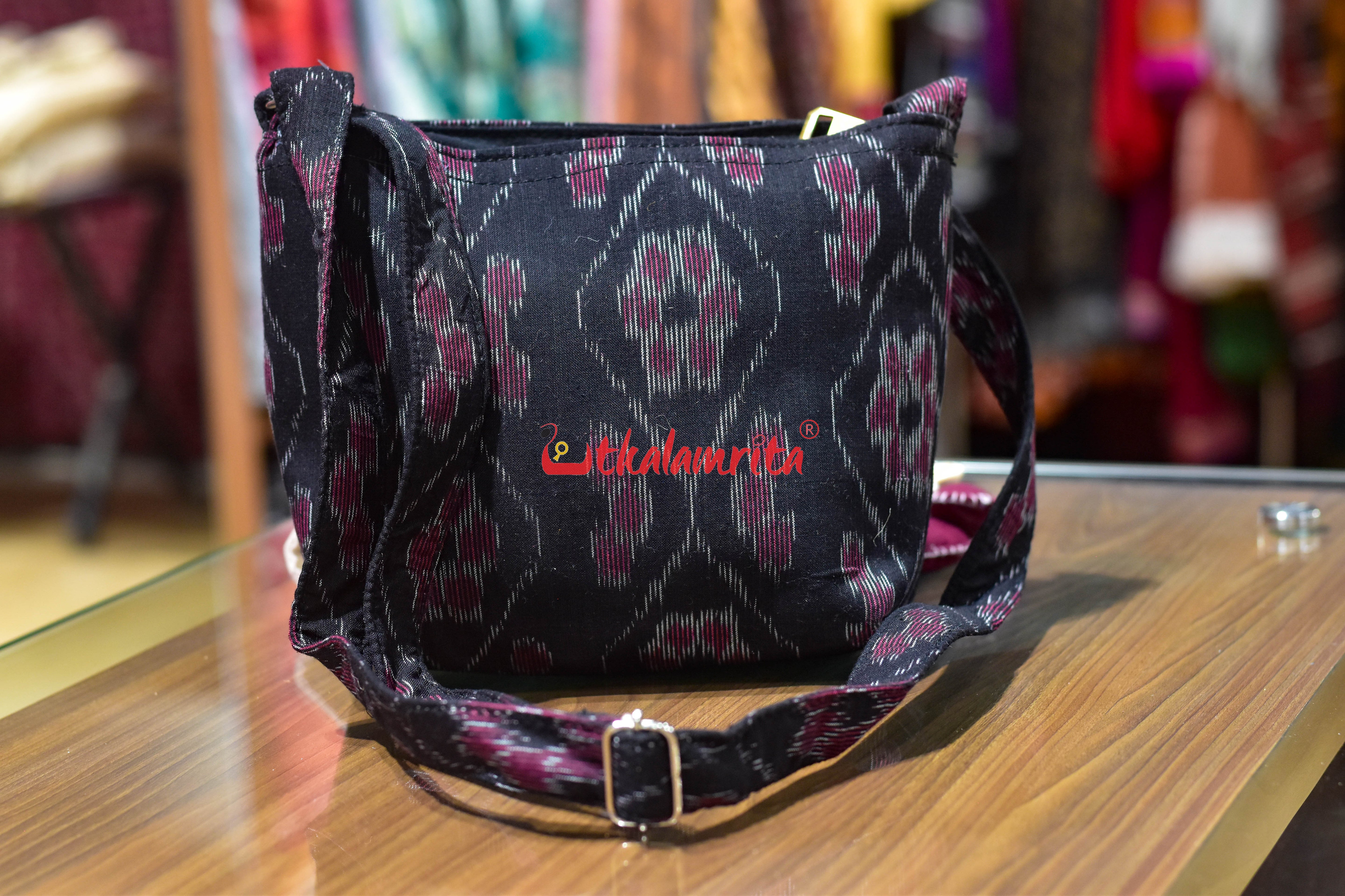 Black Flower Bandha Small Sling Bag