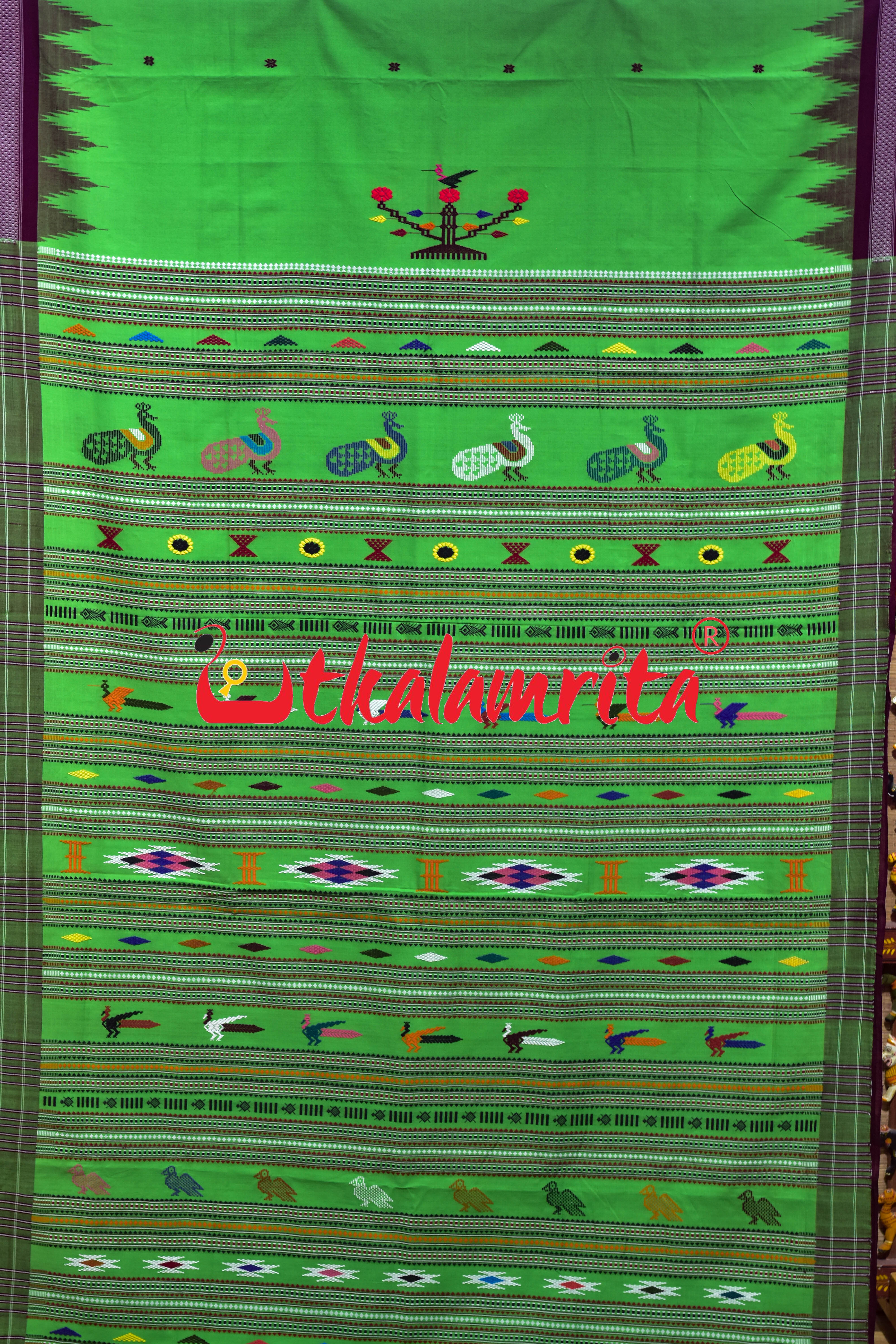 Green Black Original Ganjam Bomkai Cotton Saree