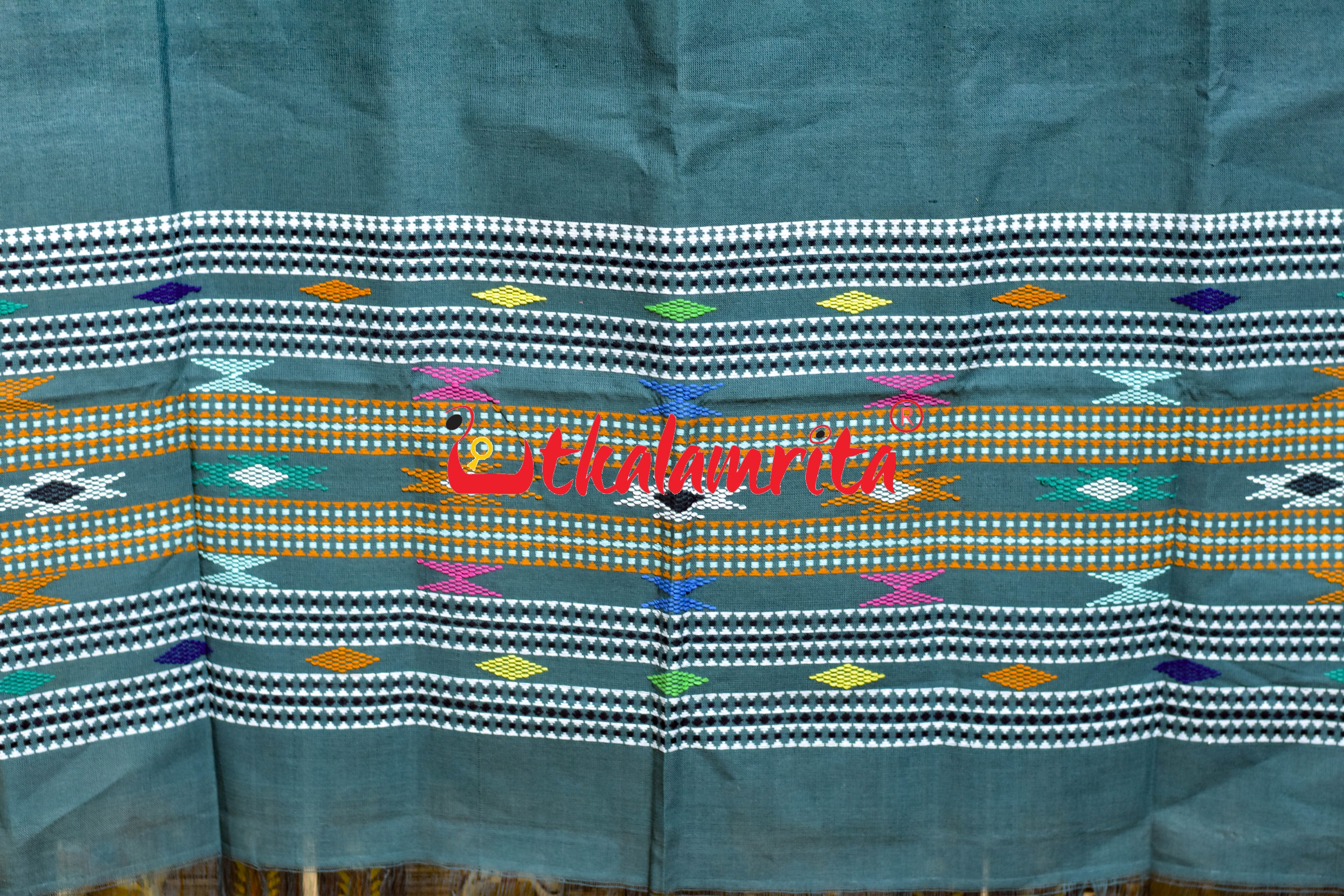 Smoky Green White Border Phoda Kumbha (Dupatta)