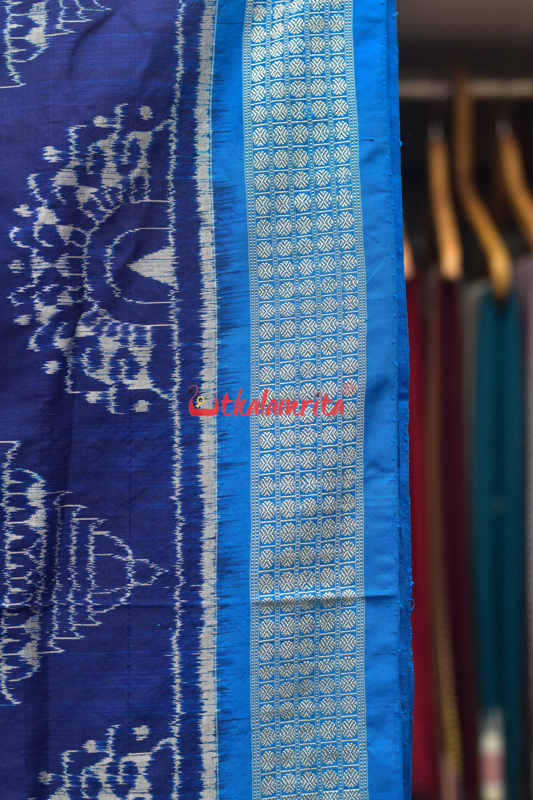 Mandira Design Prussian Blue Sambalpuri Silk Saree