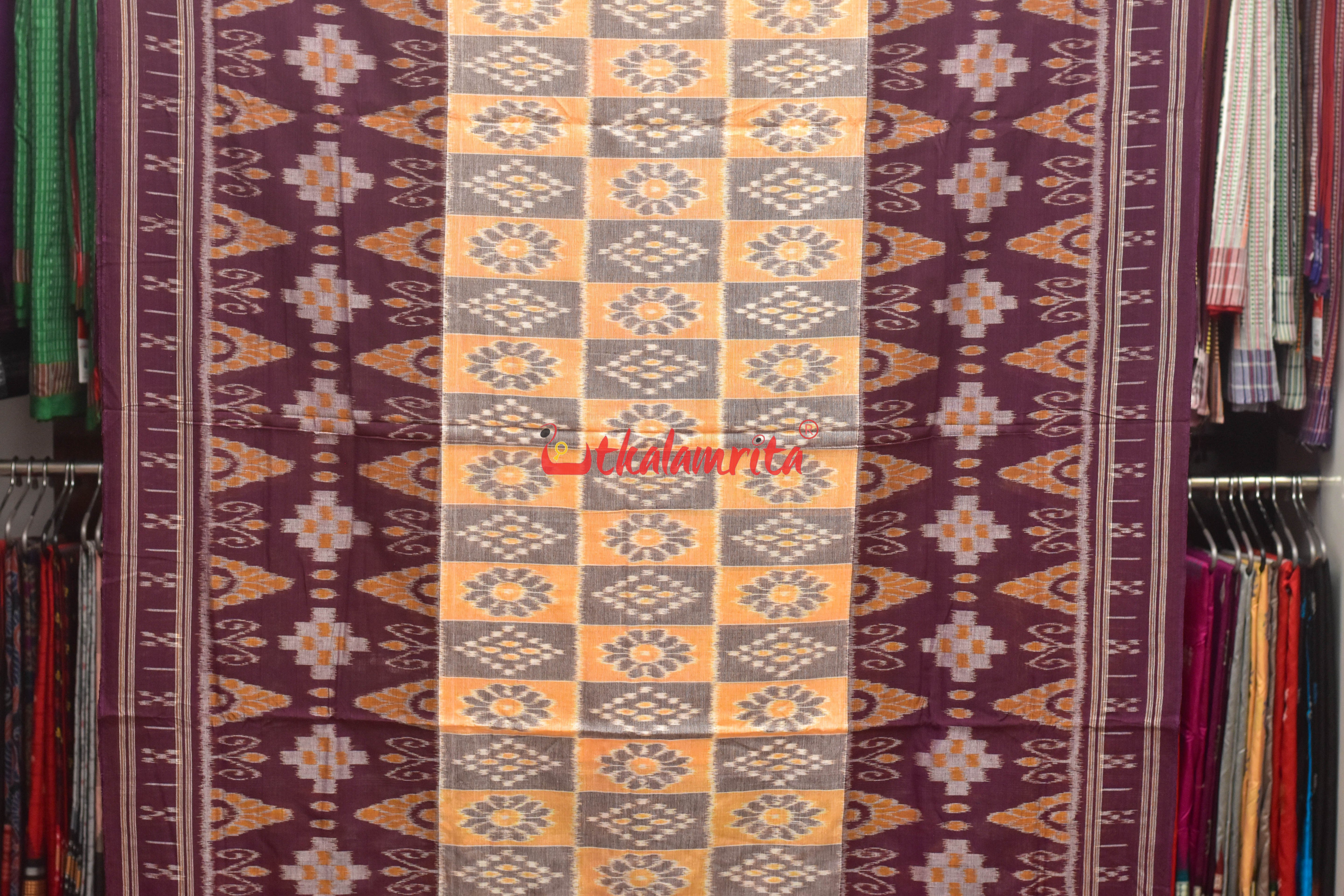 Light Peach Phula Scot Khandua Cotton Saree