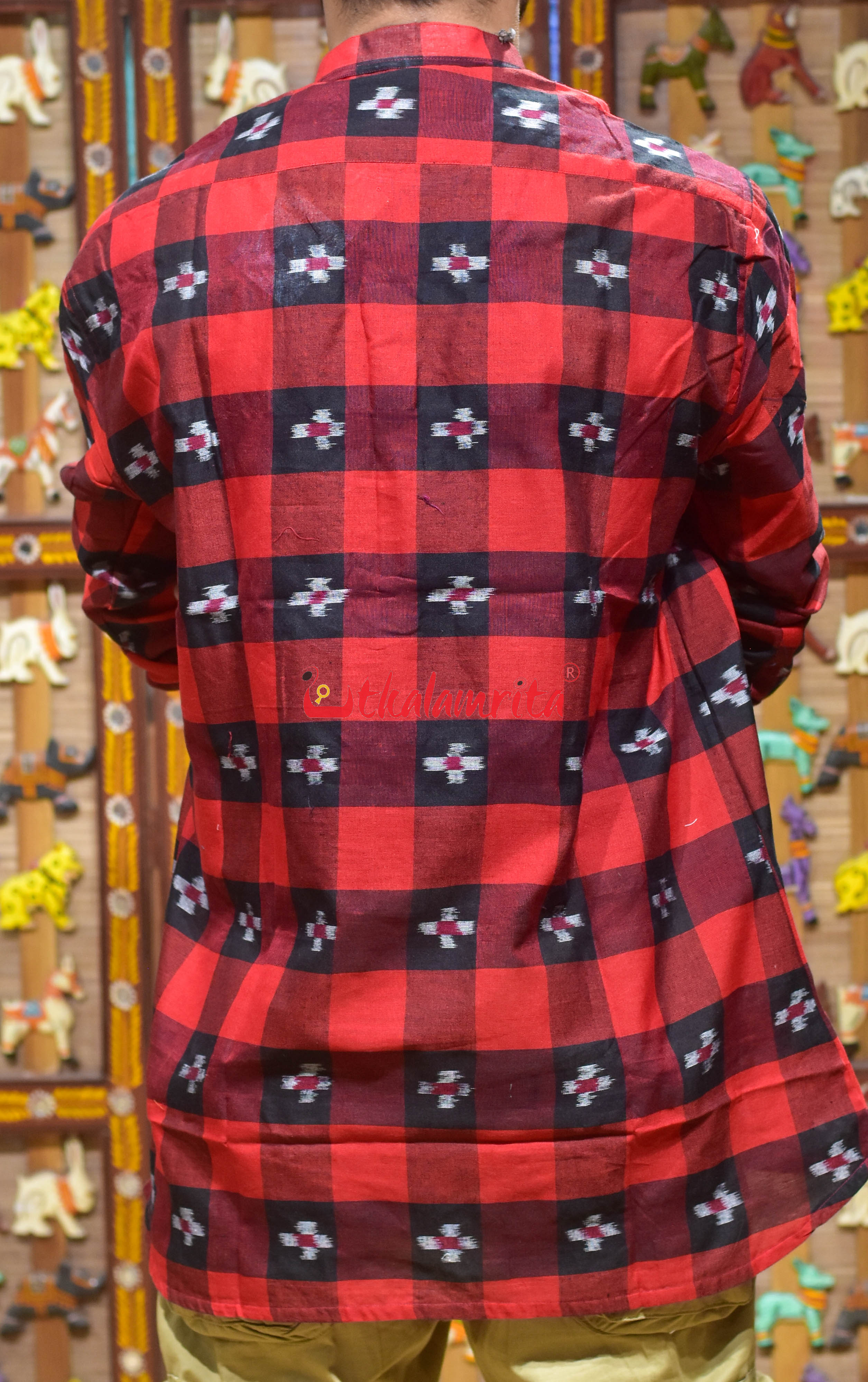 Black Red Checks Pasapali (Men's Short Kurta)