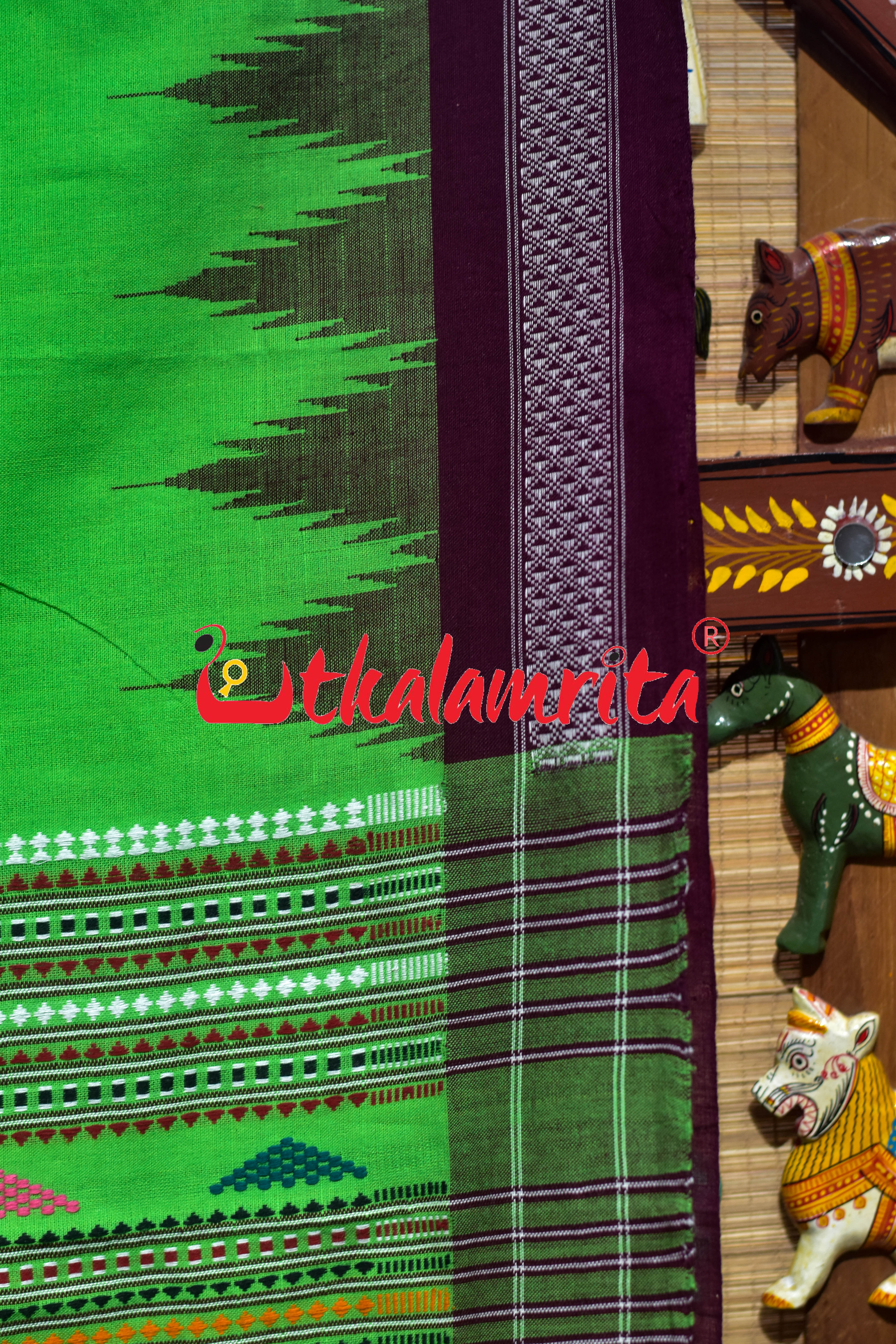 Green Black Original Ganjam Bomkai Cotton Saree
