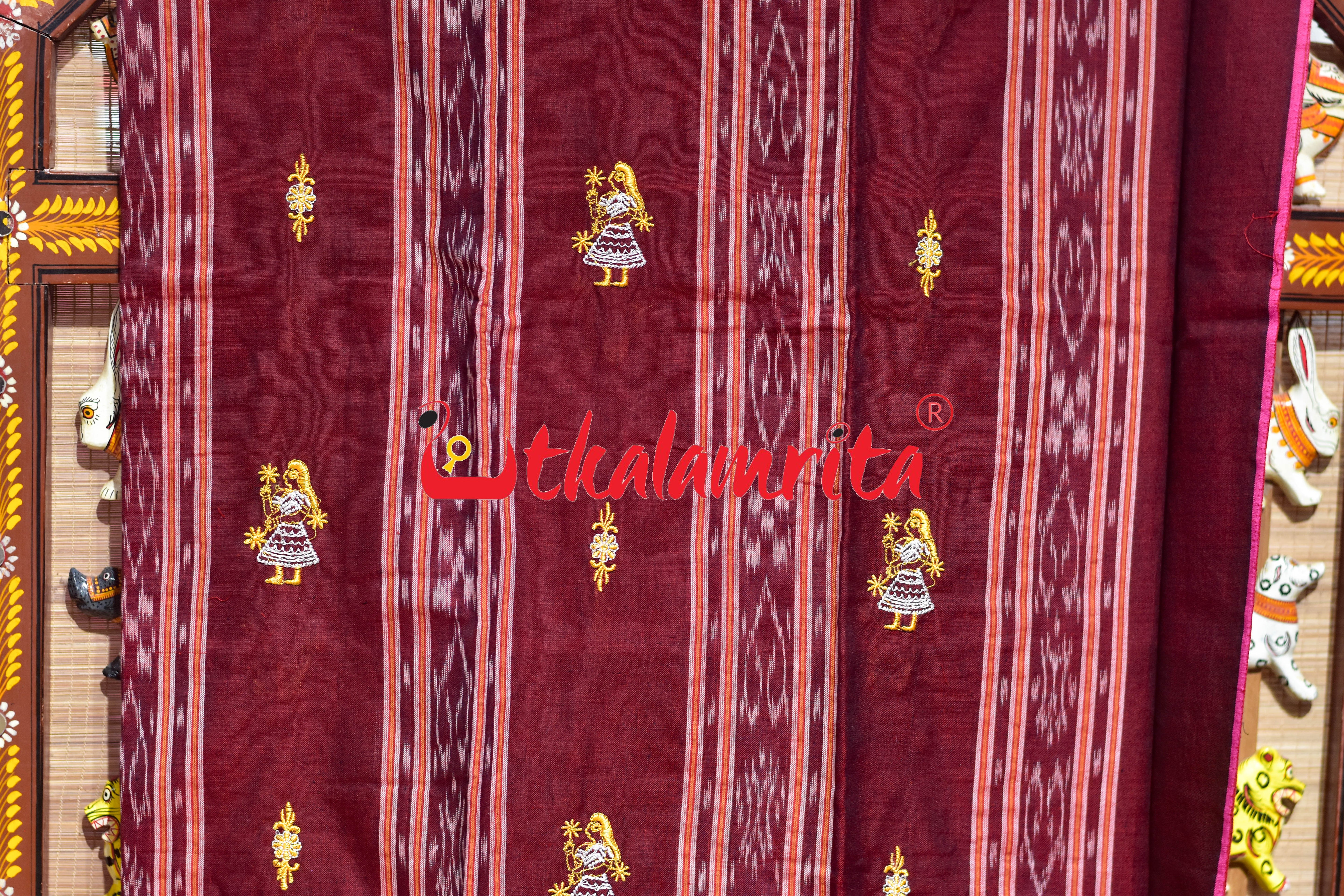 Maroon Yelloow New Doll Bomkai Cotton Dress Set