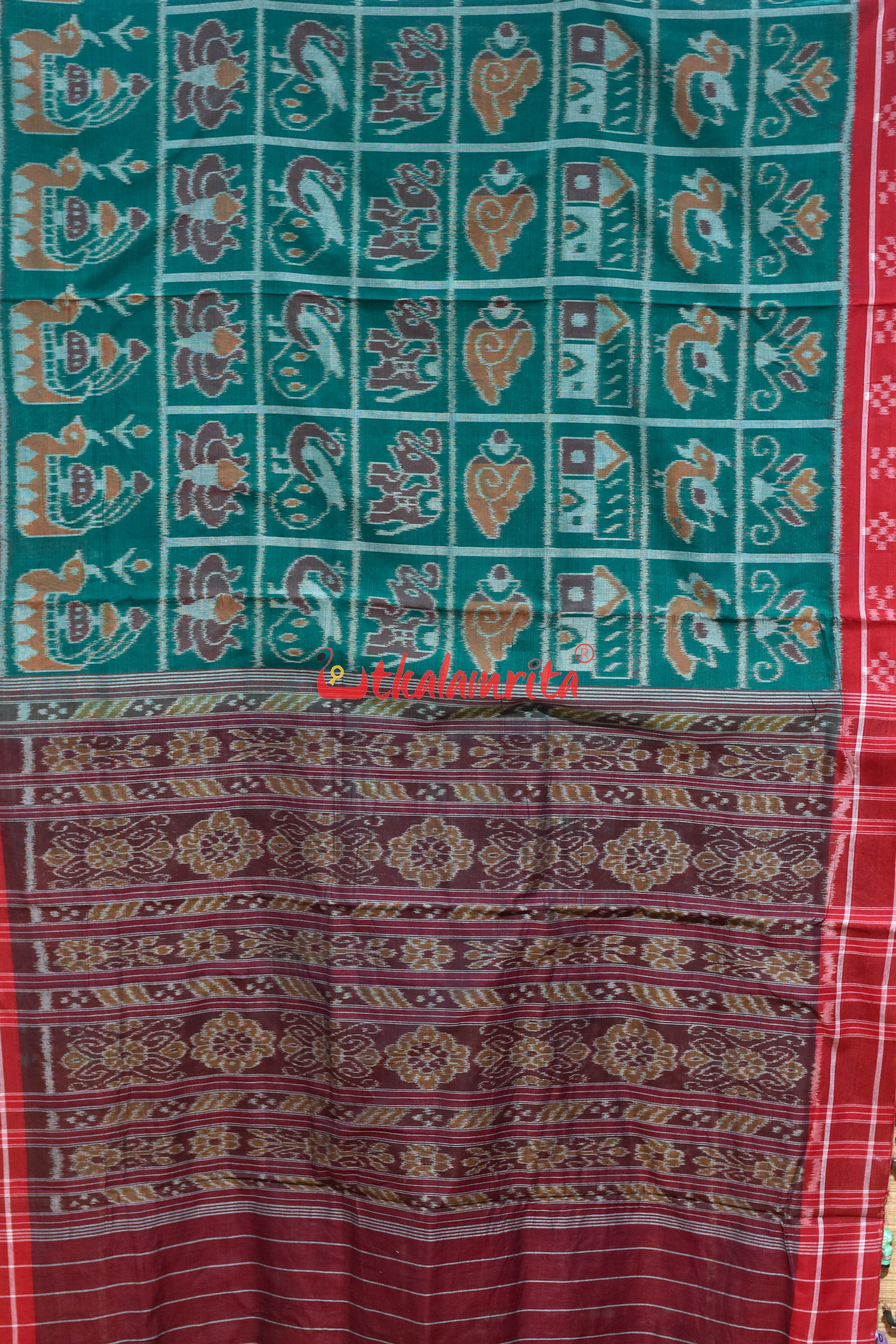 Green Sata Kothi Boita Khandua Cotton Saree