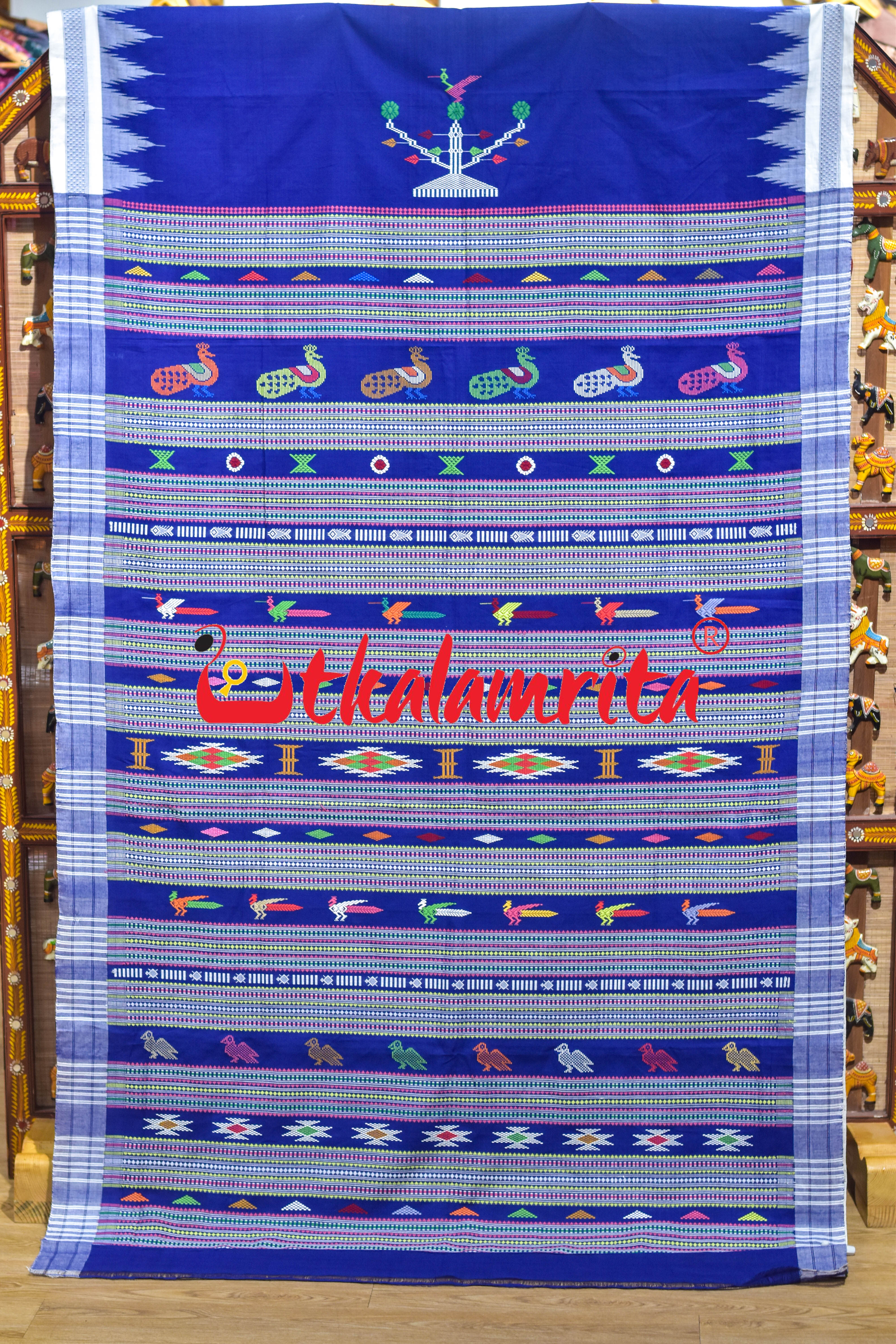 Blue White Original Ganjam Bomkai Cotton Saree