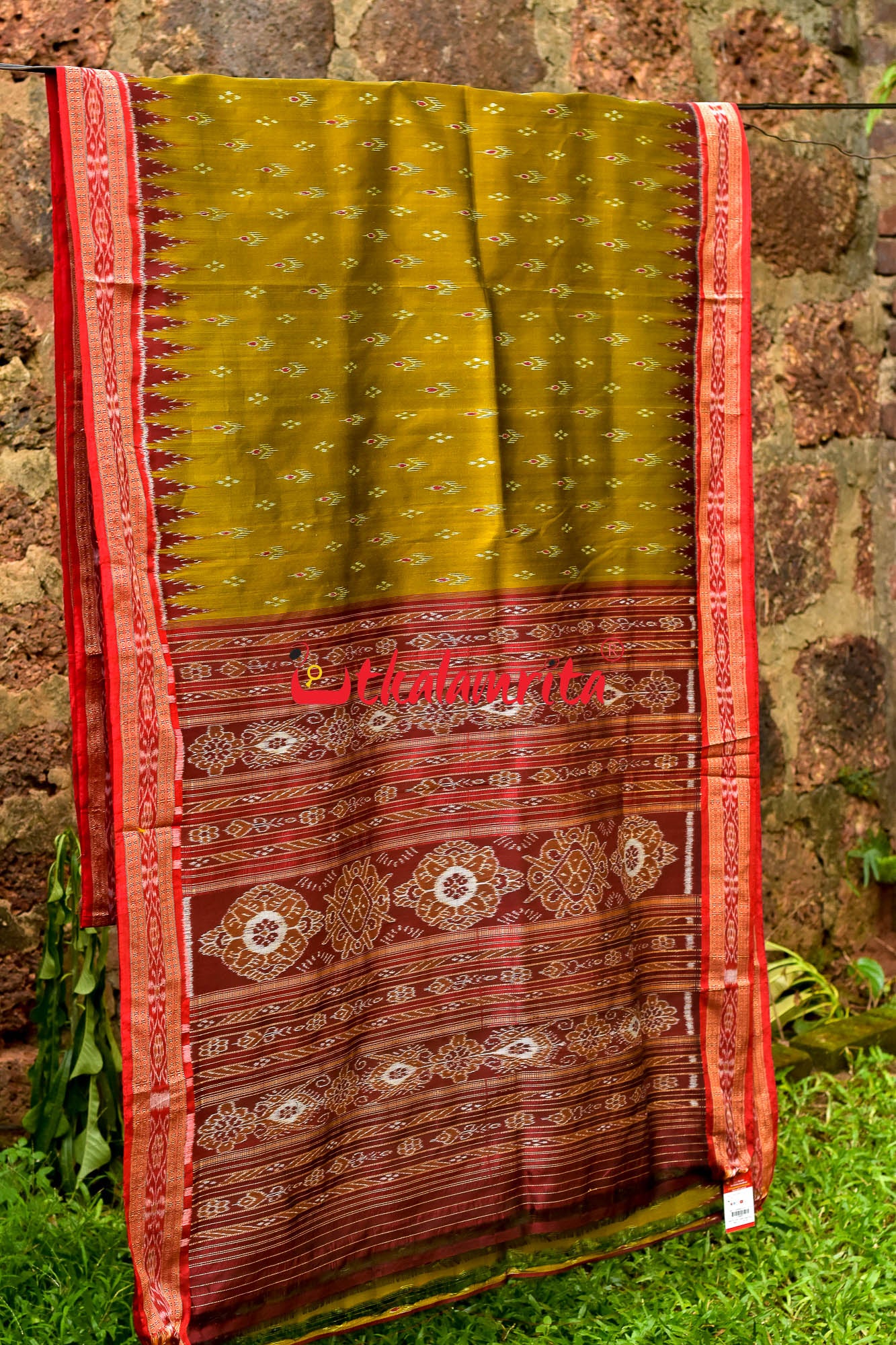 Mehndi Maroon Mayura Chandrika Khandua Silk Saree
