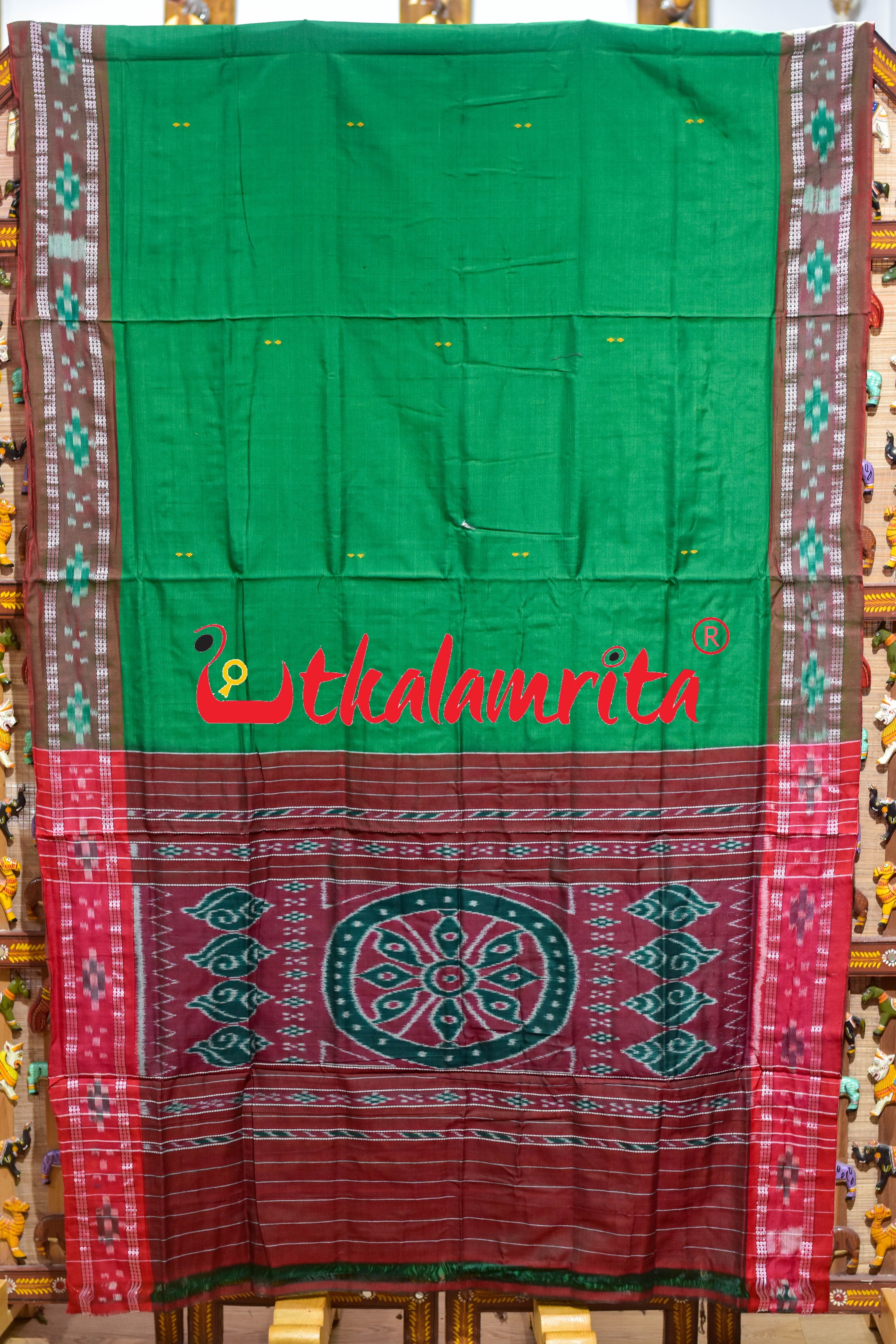 Green Red Rekha Buti Khandua Cotton Saree