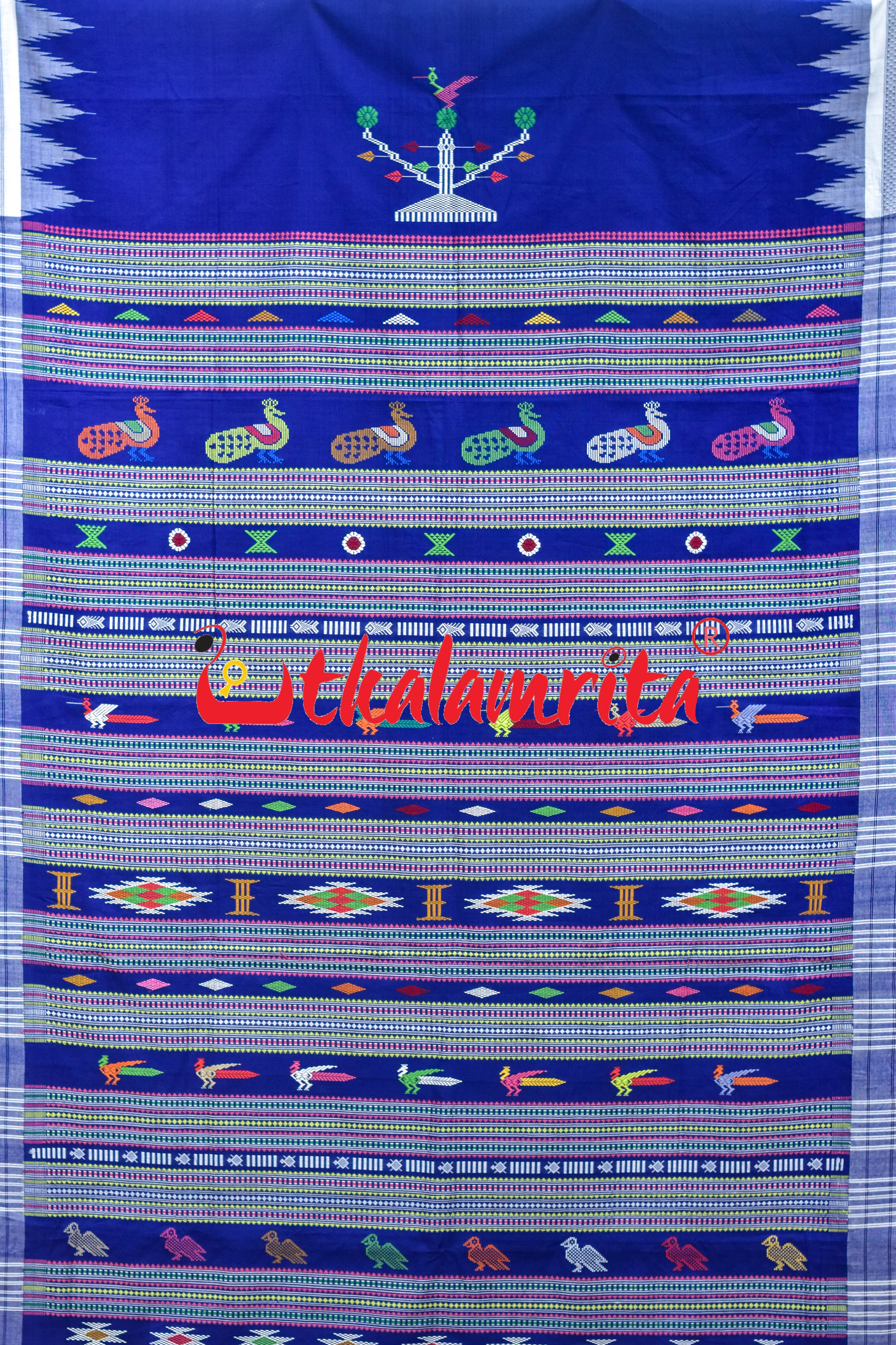Blue White Original Ganjam Bomkai Cotton Saree