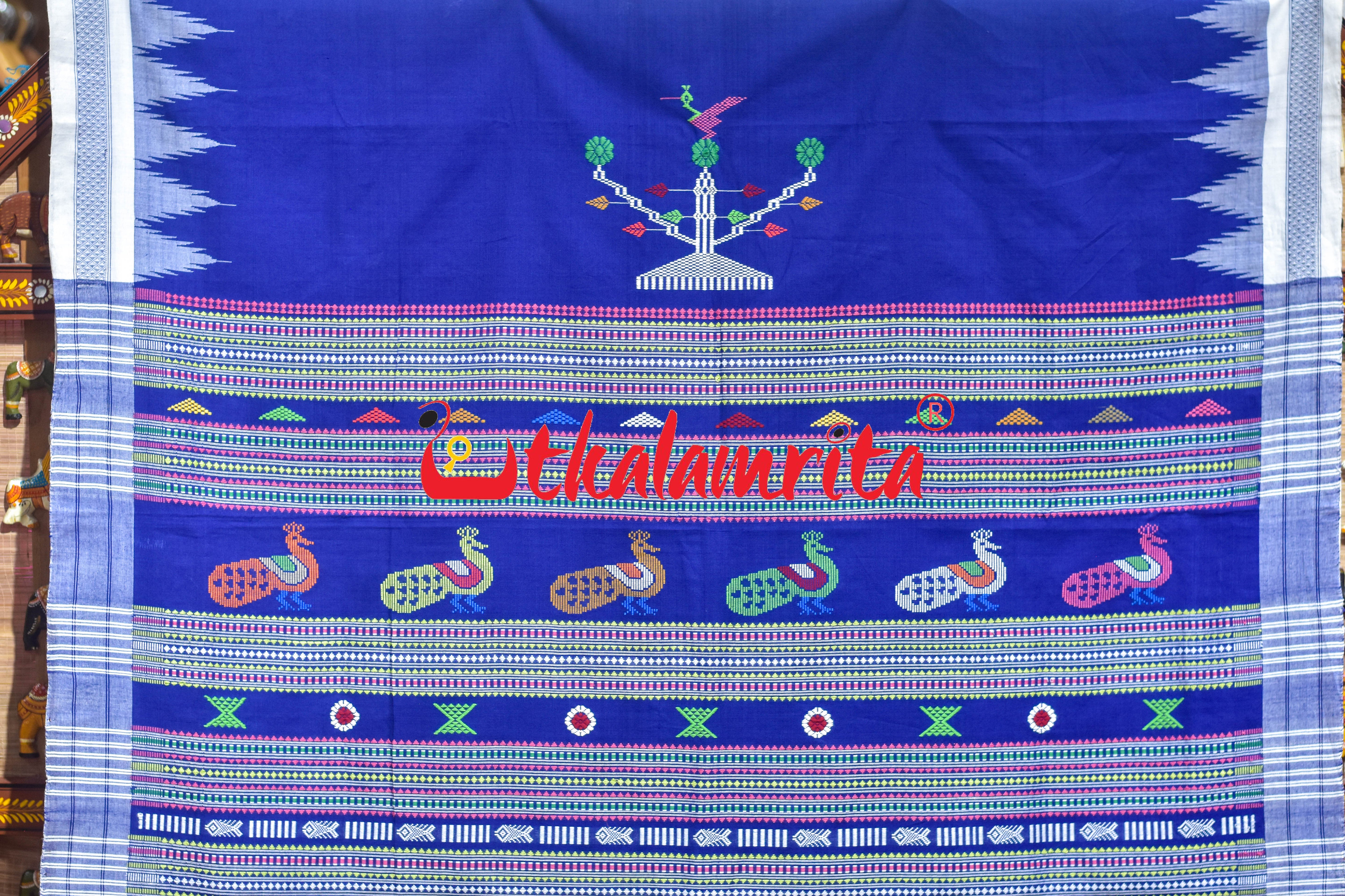 Blue White Original Ganjam Bomkai Cotton Saree