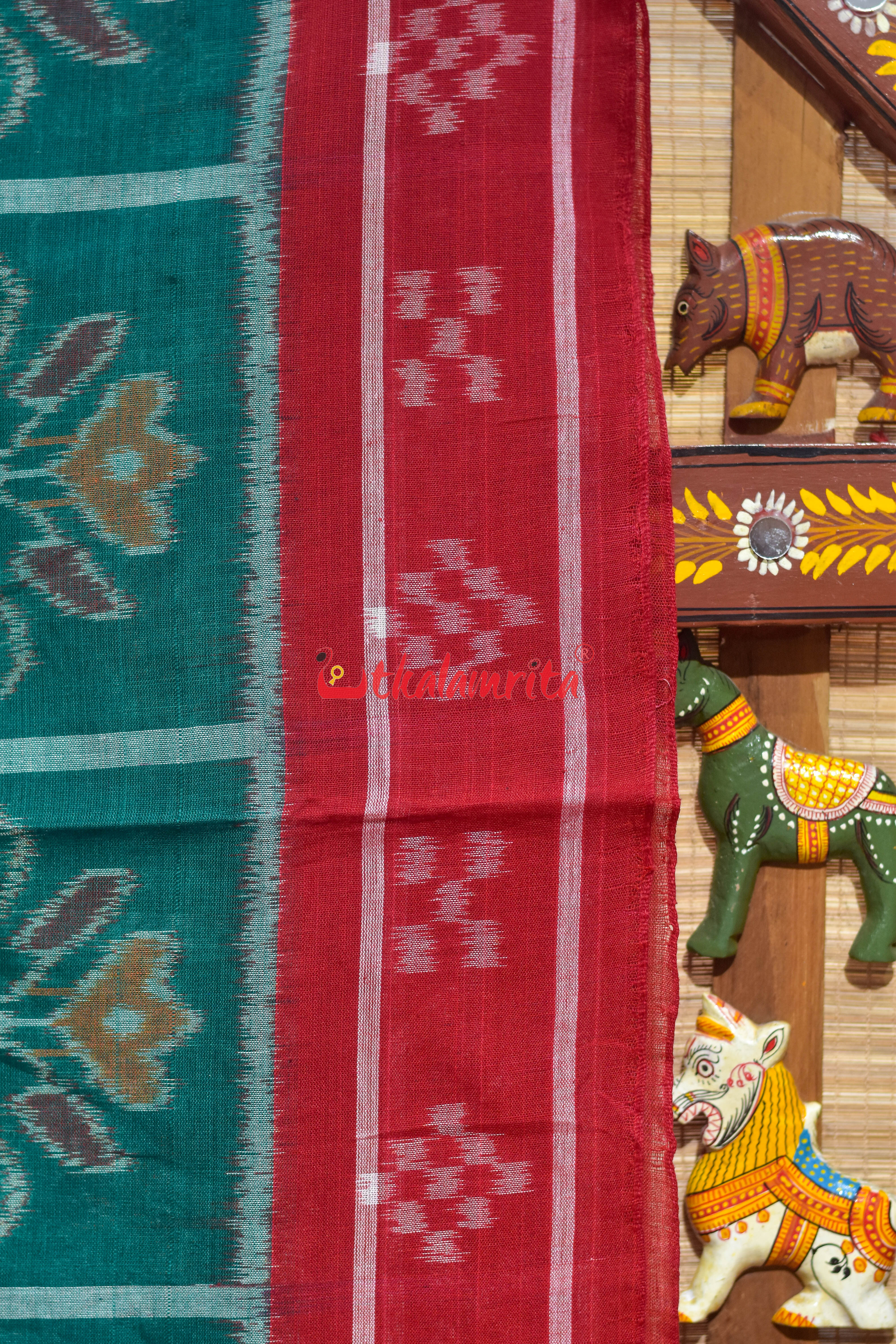 Green Sata Kothi Boita Khandua Cotton Saree