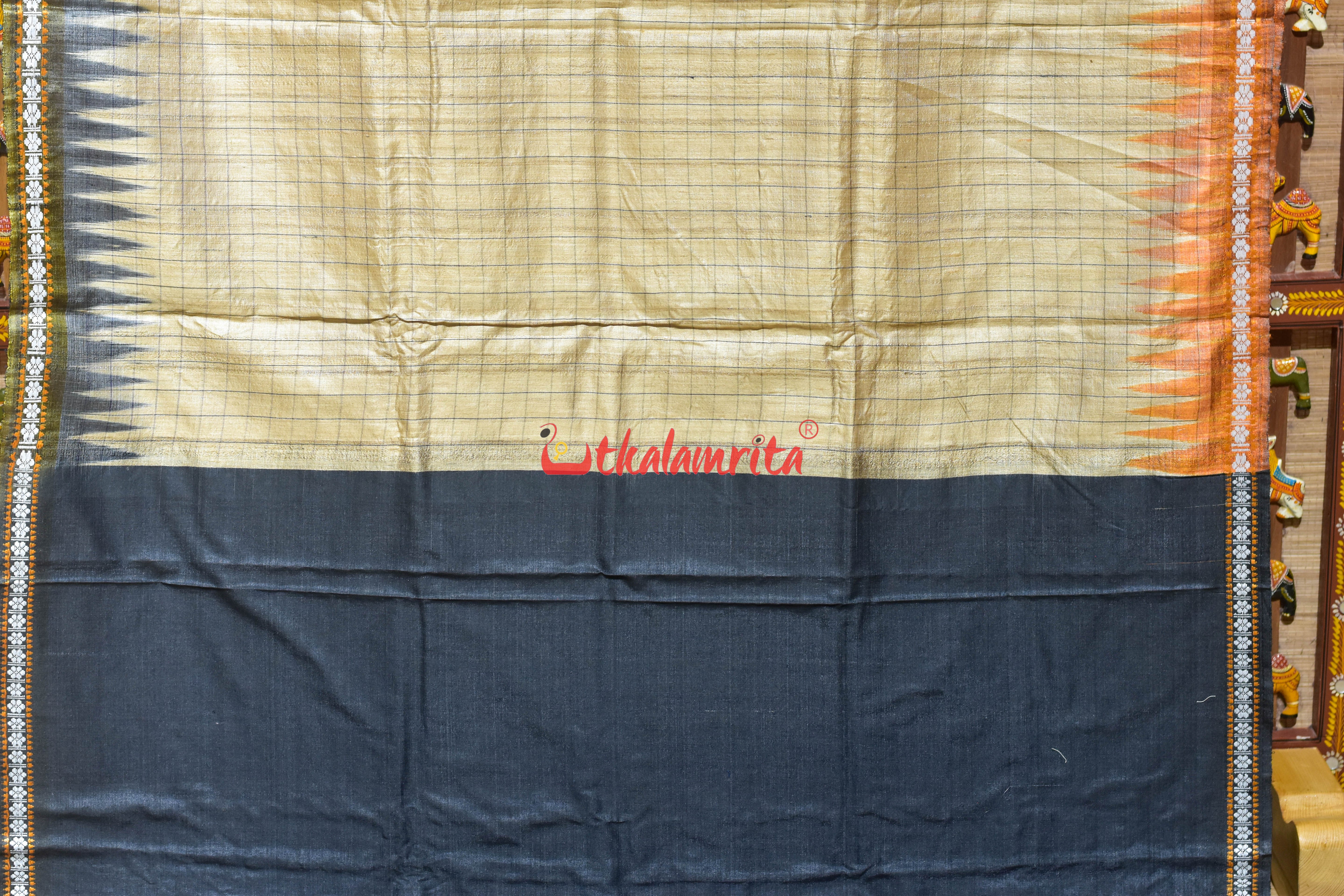 Natural Body with Yellow Fish Jaala Pink Fish Tussar Saree