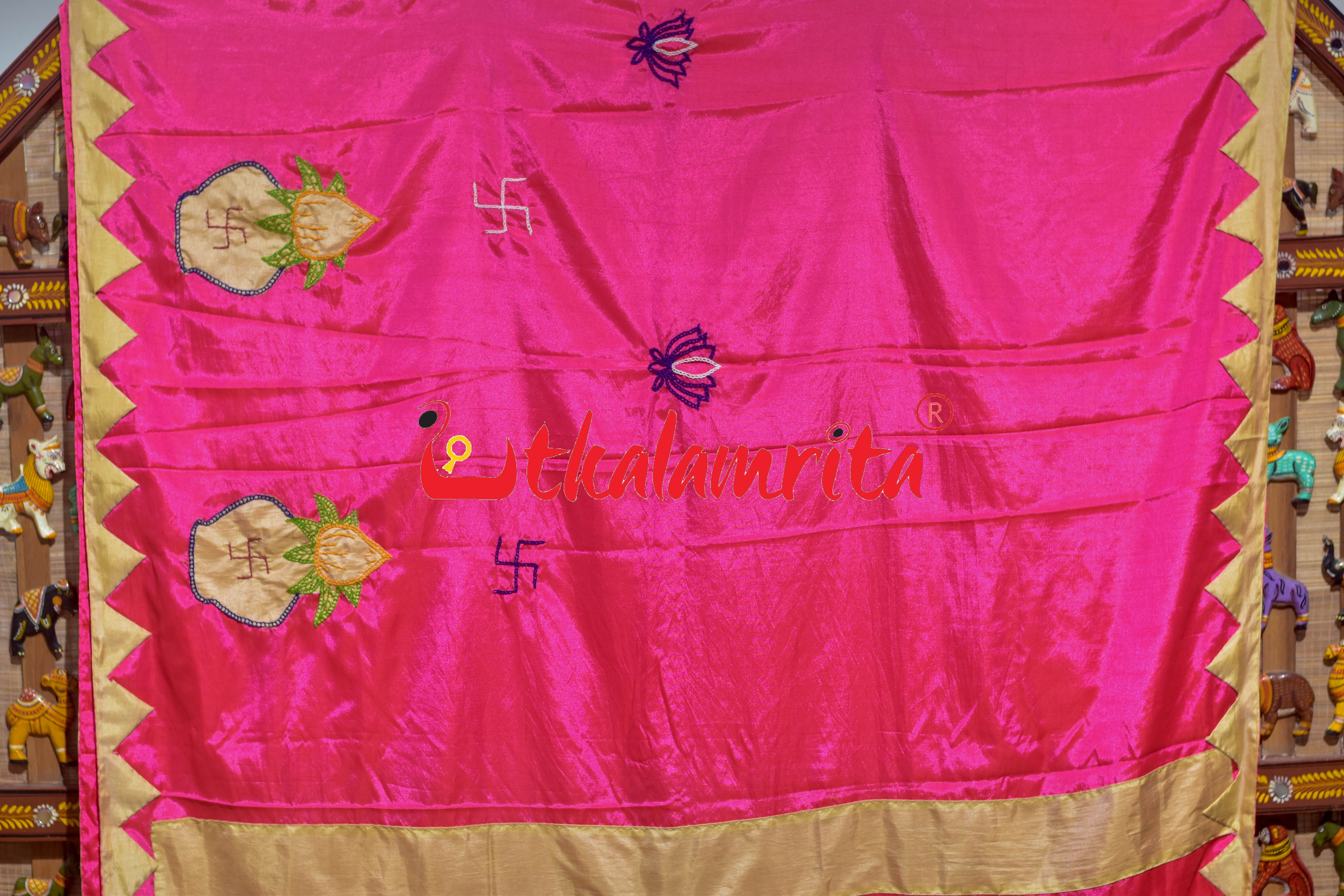 Pink Pipli Applique Mahalakhmi Designer Chiffon Saree