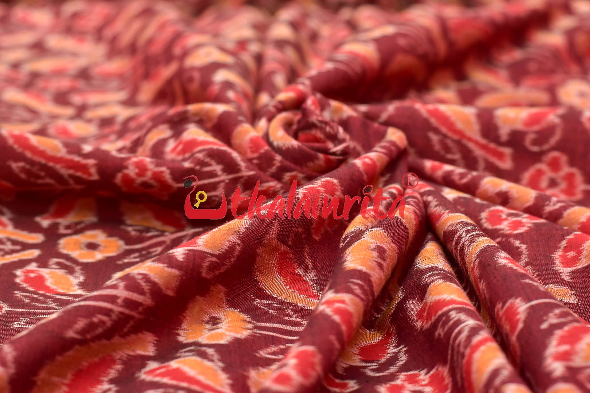 Orange Birds On Maroon (Fabric)