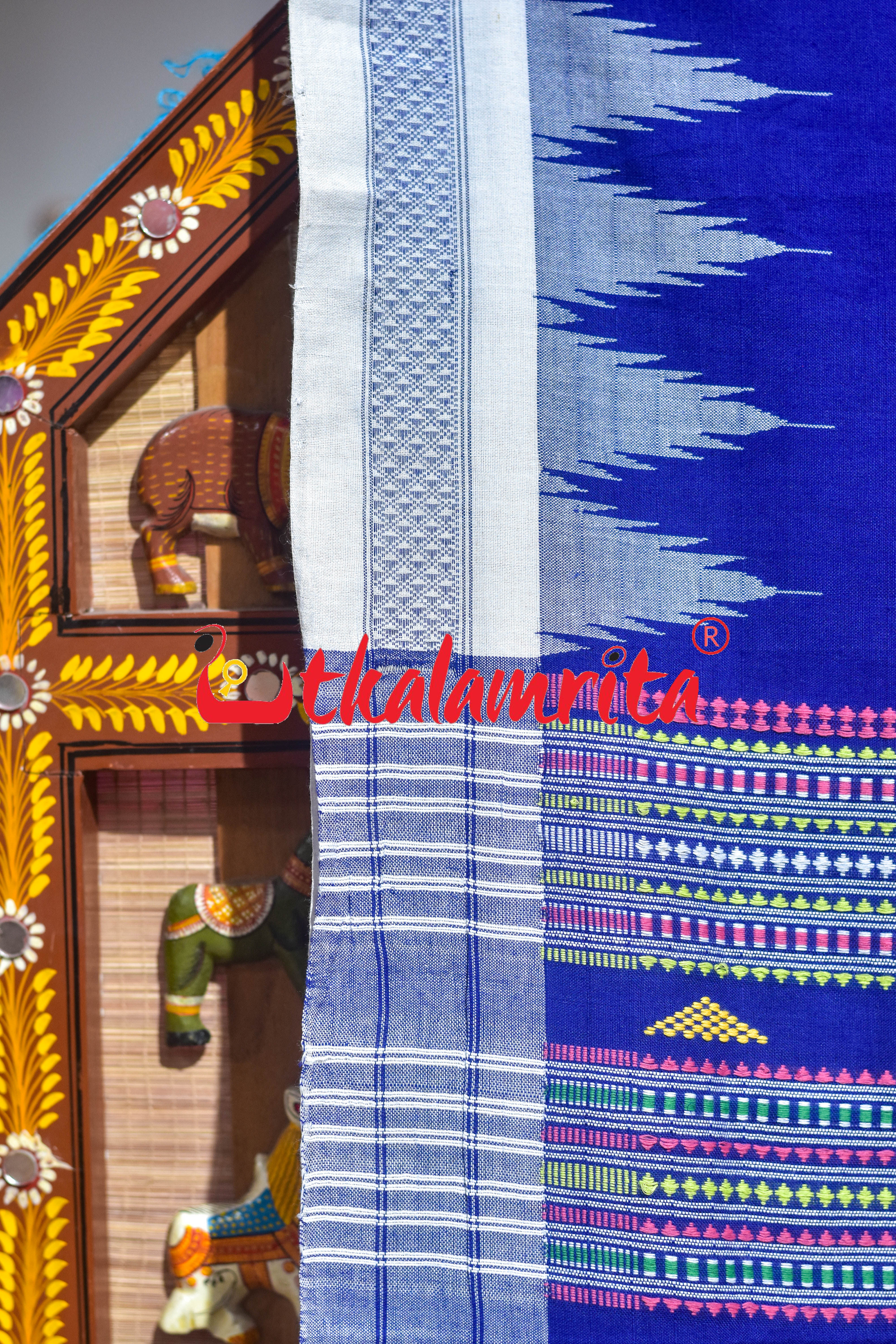 Blue White Original Ganjam Bomkai Cotton Saree