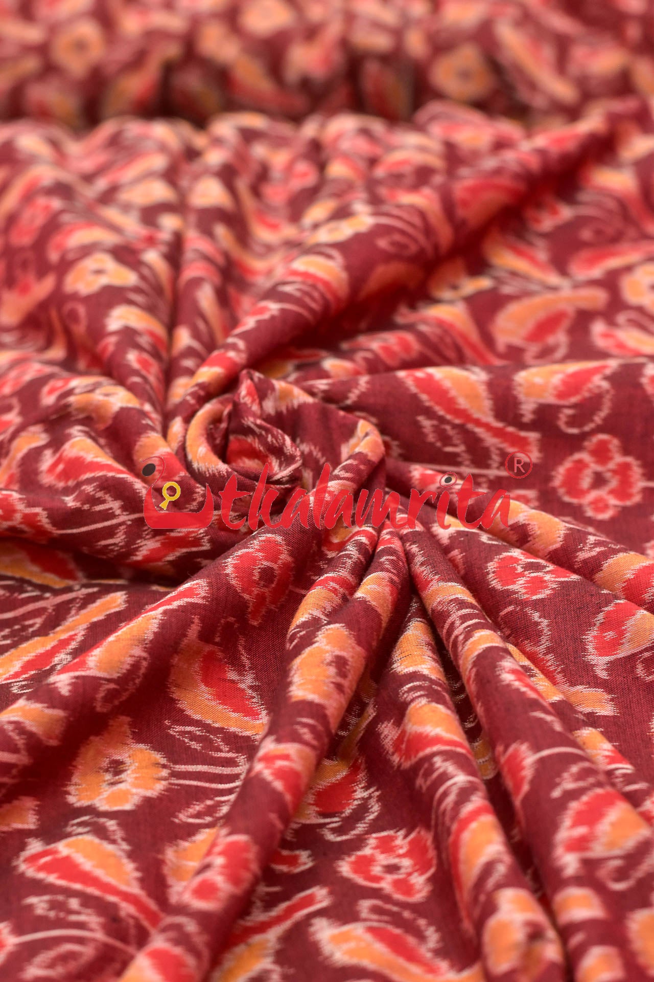 Orange Birds On Maroon (Fabric)