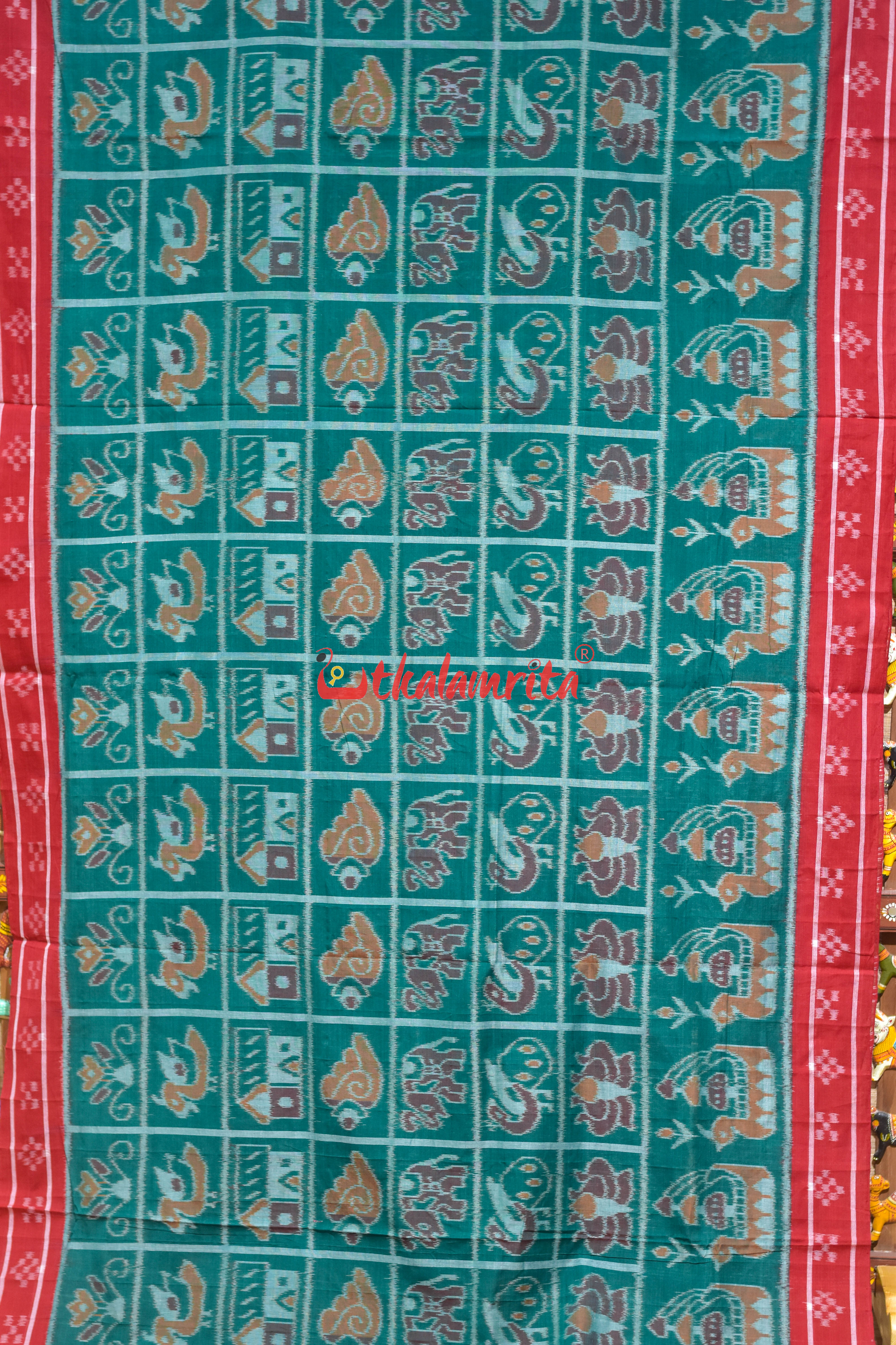 Green Sata Kothi Boita Khandua Cotton Saree