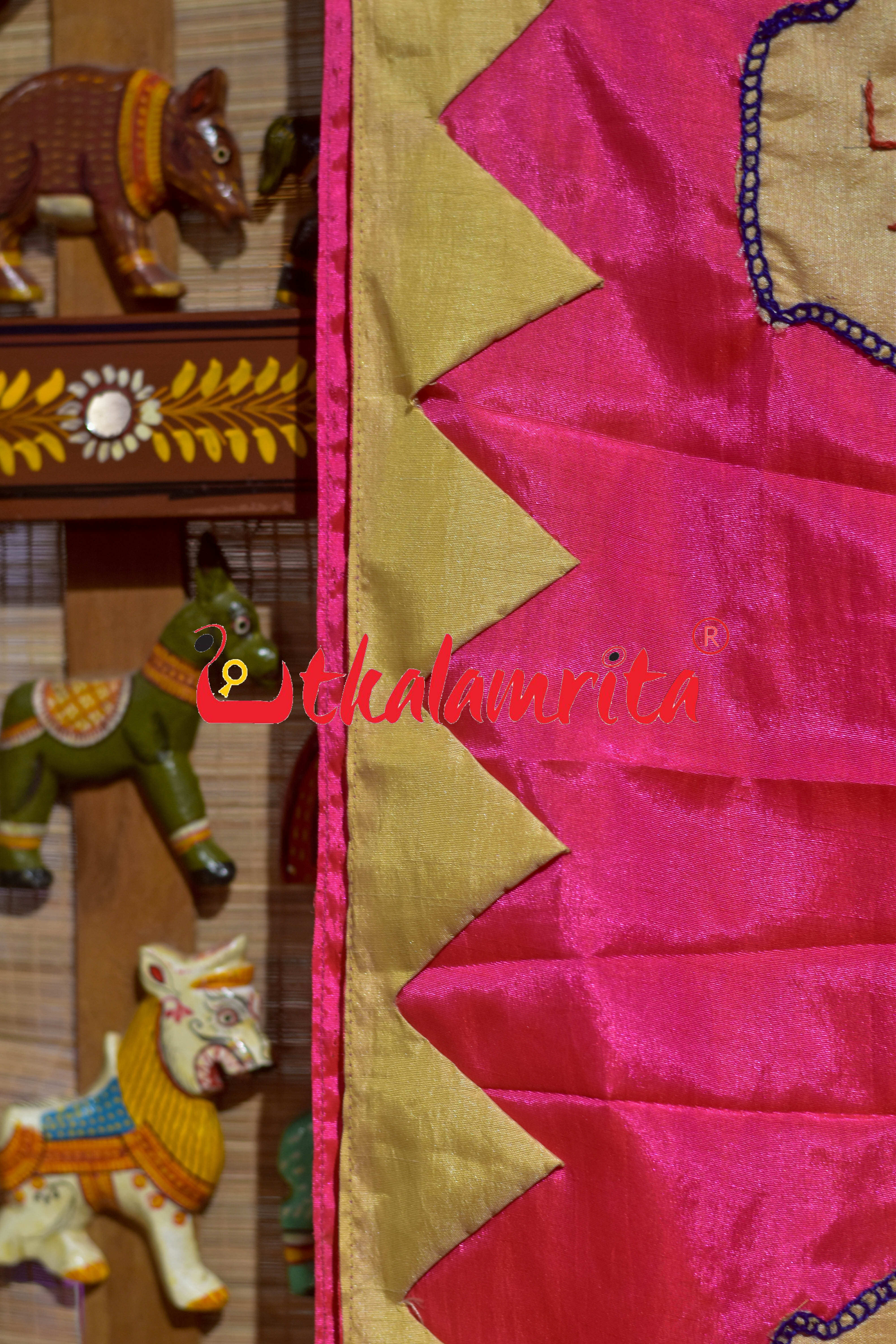 Pink Pipli Applique Mahalakhmi Designer Chiffon Saree