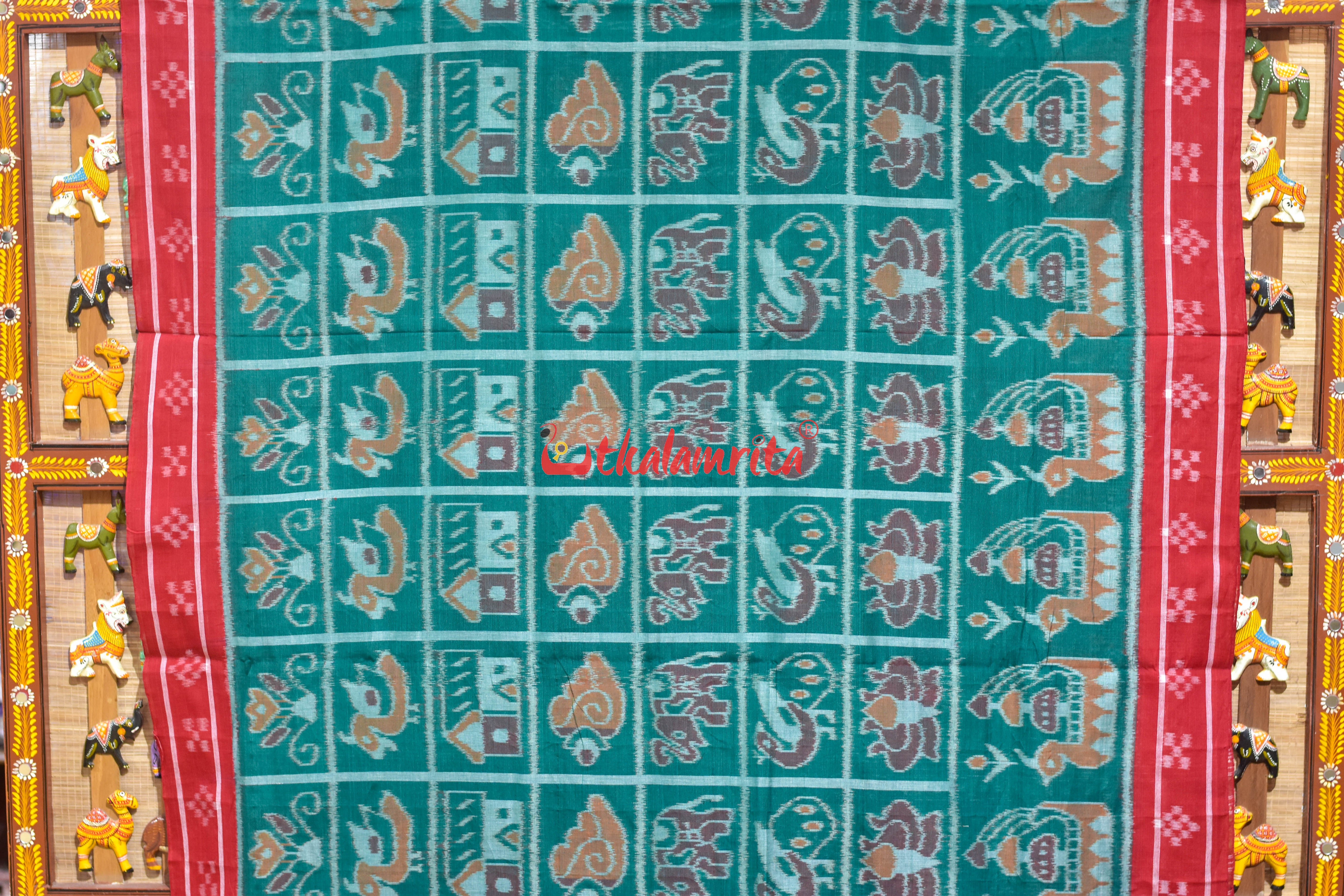 Green Sata Kothi Boita Khandua Cotton Saree