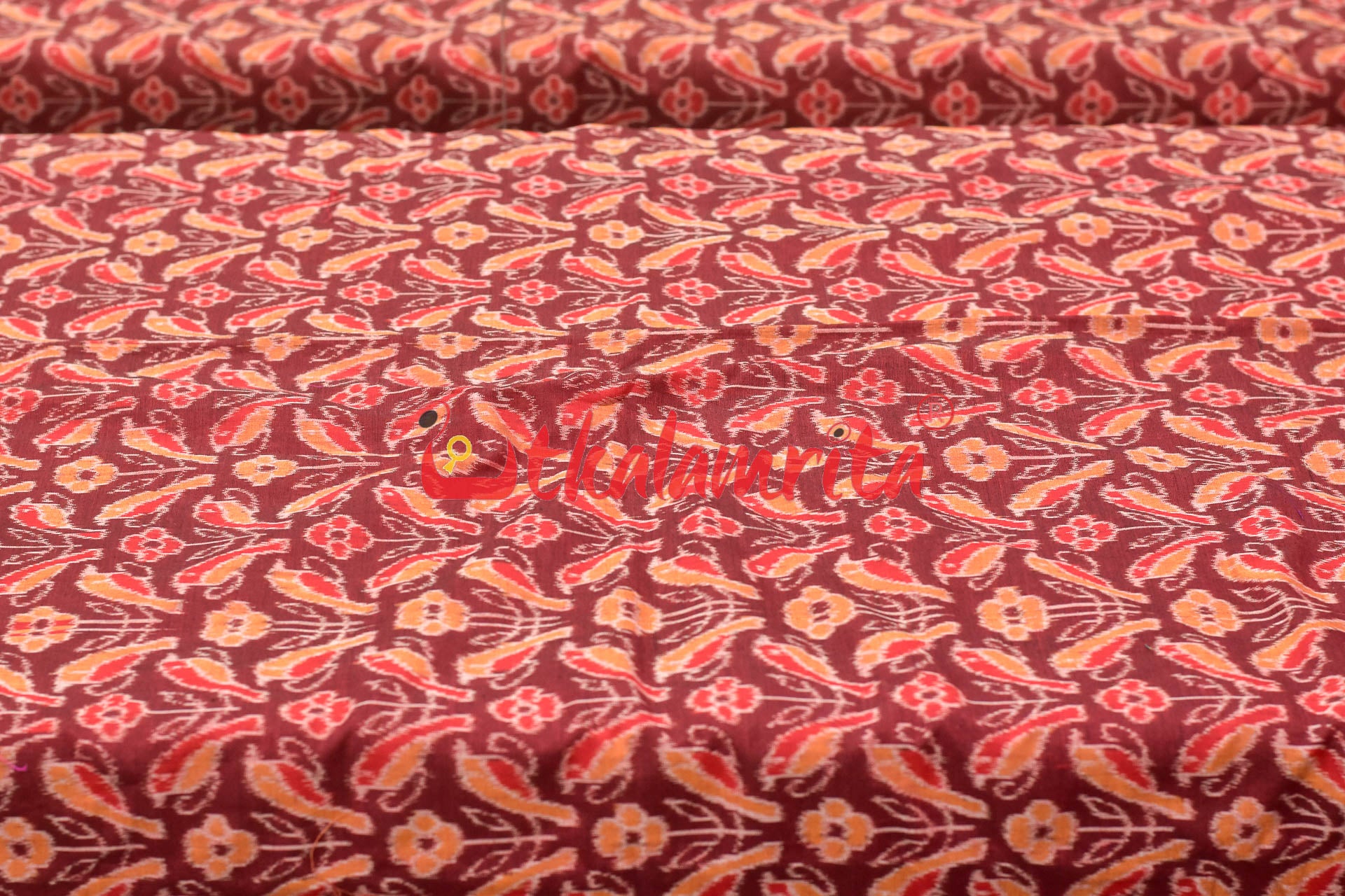 Orange Birds On Maroon (Fabric)