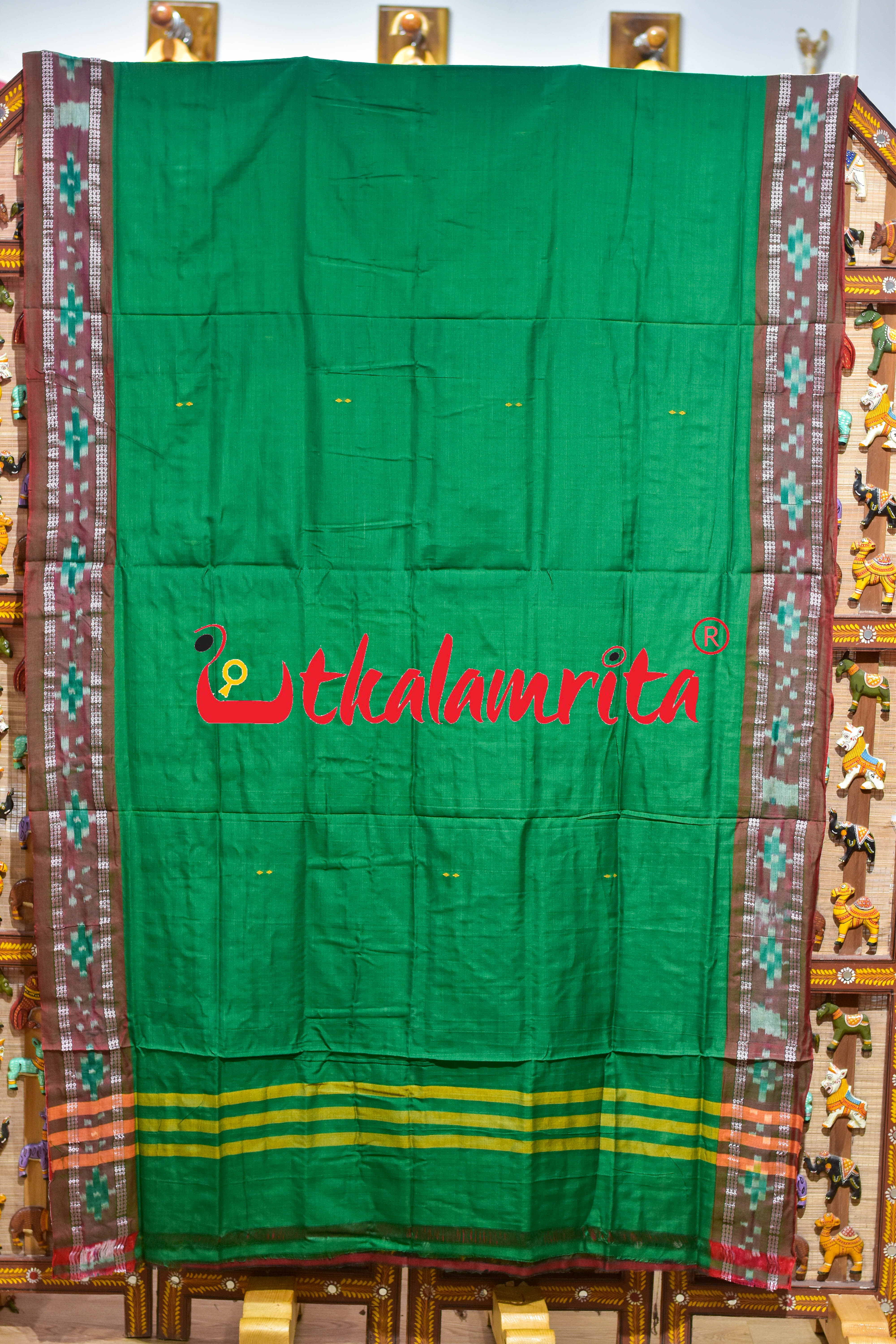 Green Red Rekha Buti Khandua Cotton Saree