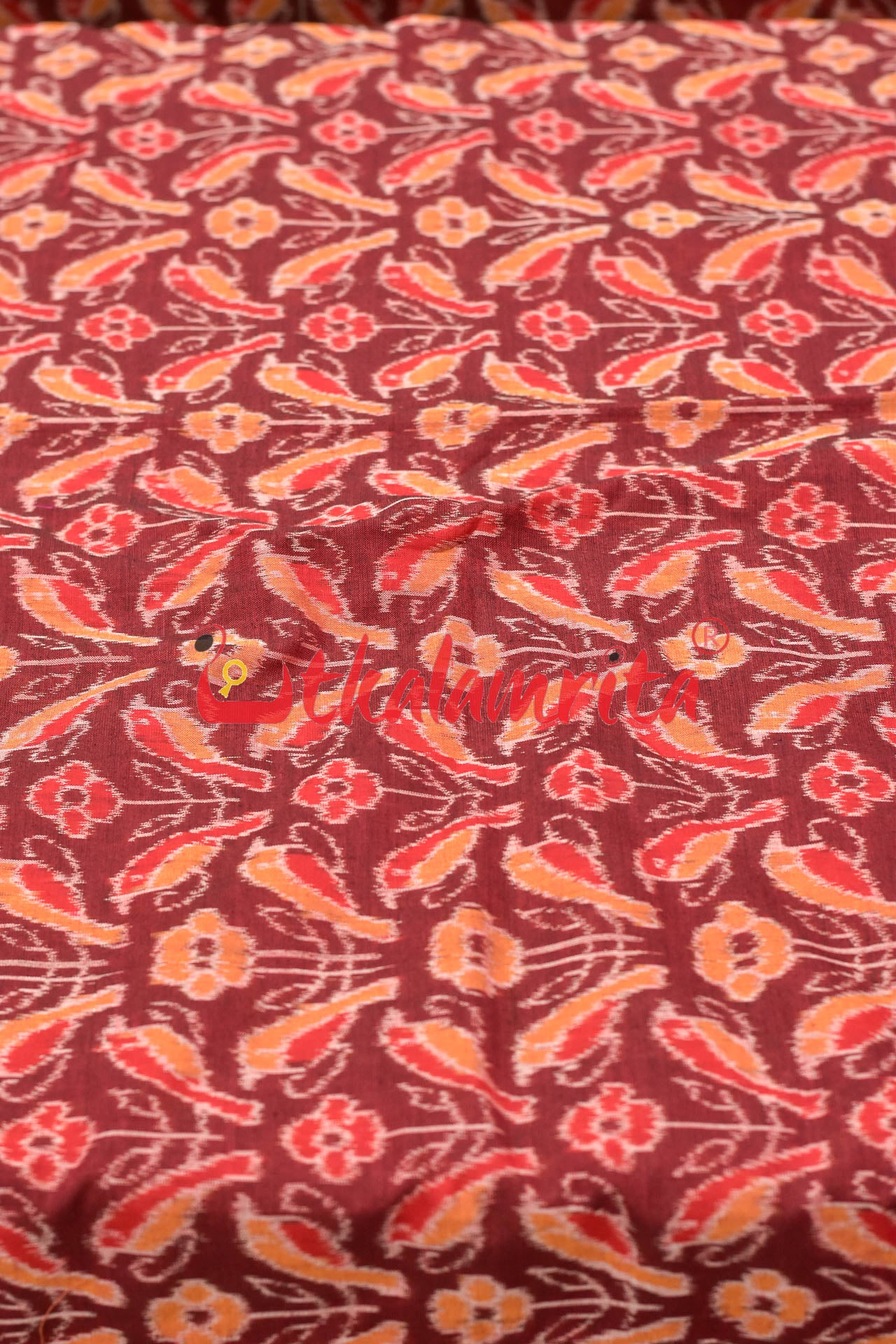 Orange Birds On Maroon (Fabric)