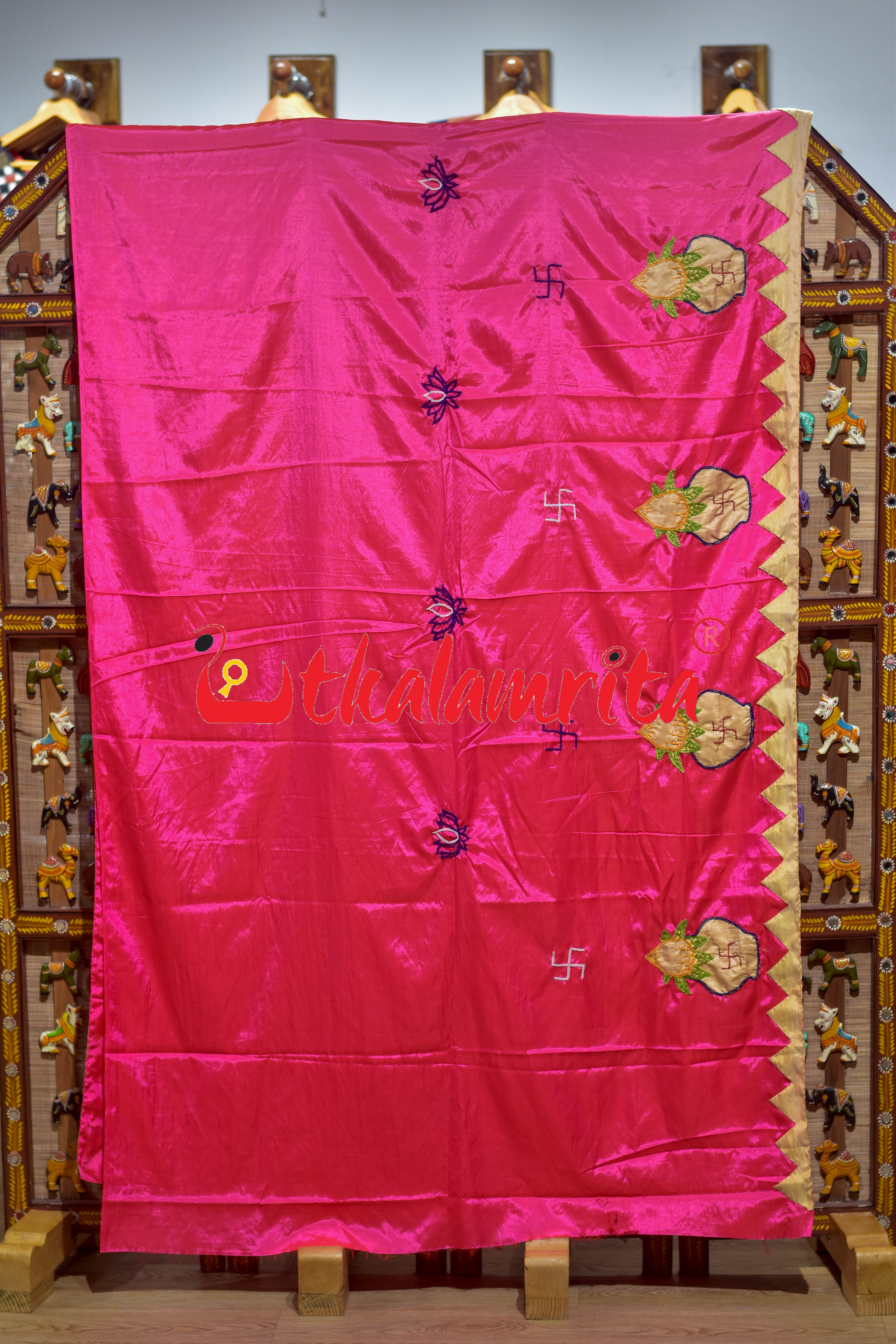 Pink Pipli Applique Mahalakhmi Designer Chiffon Saree