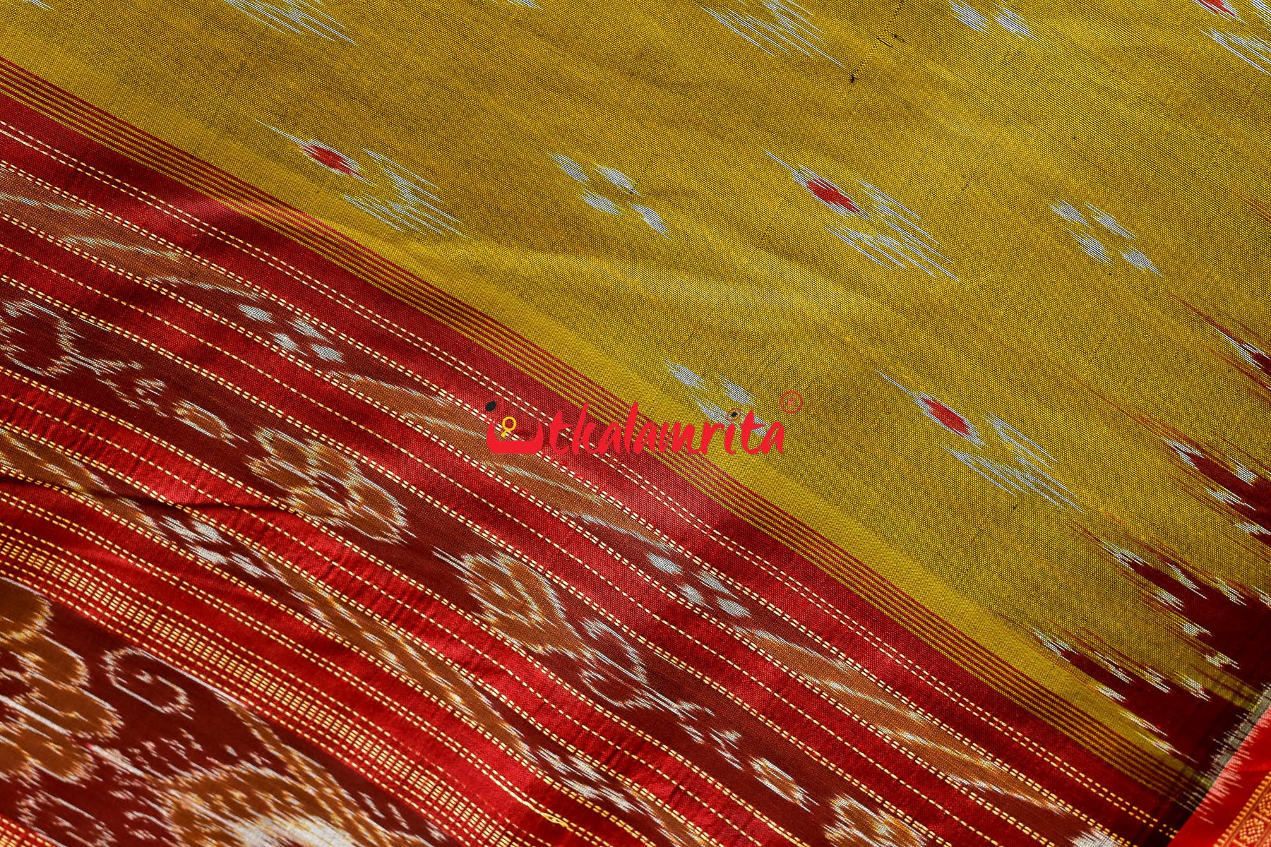 Mehndi Maroon Mayura Chandrika Khandua Silk Saree
