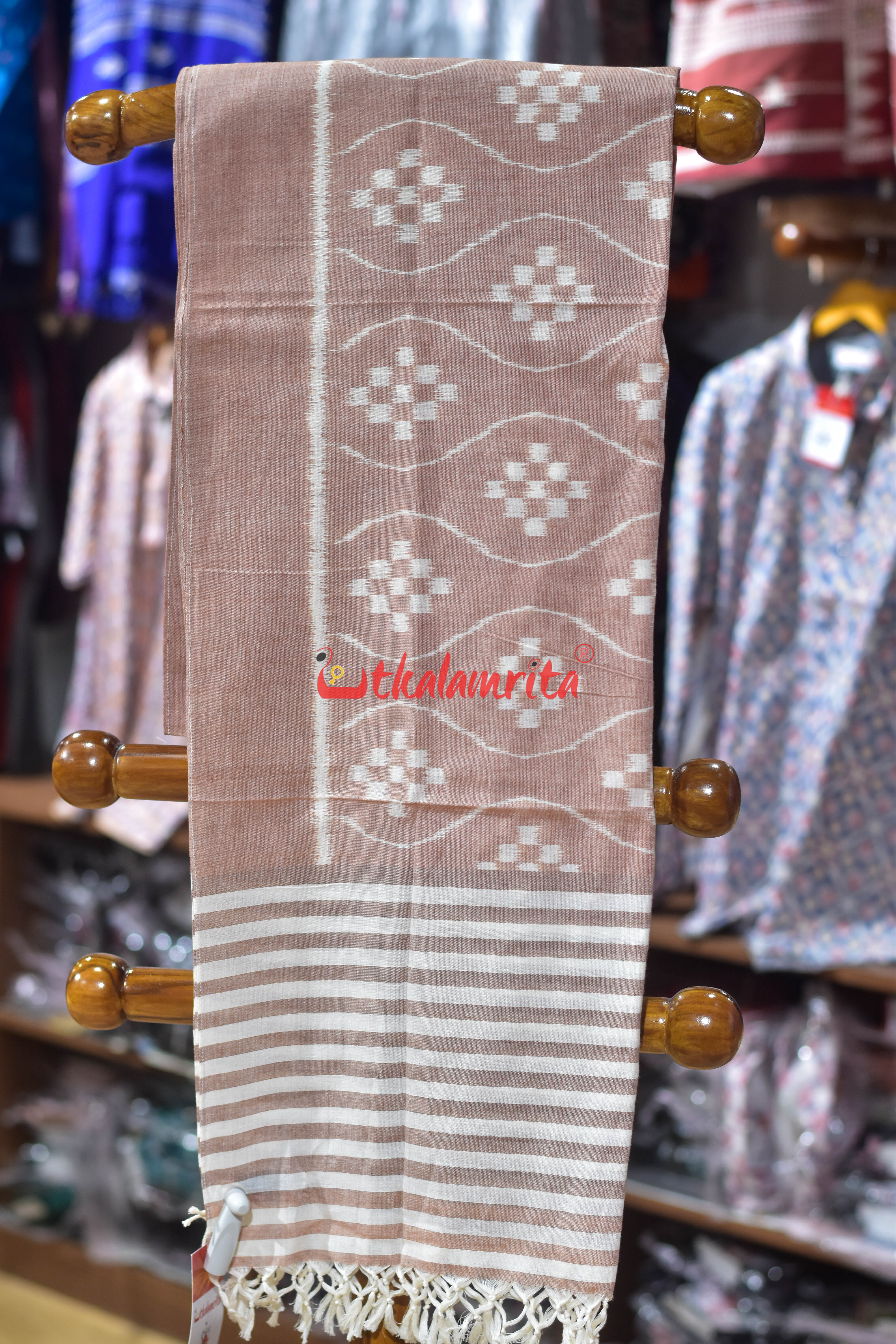 Peach Pasapali Waves Ikat Cotton (Stole)