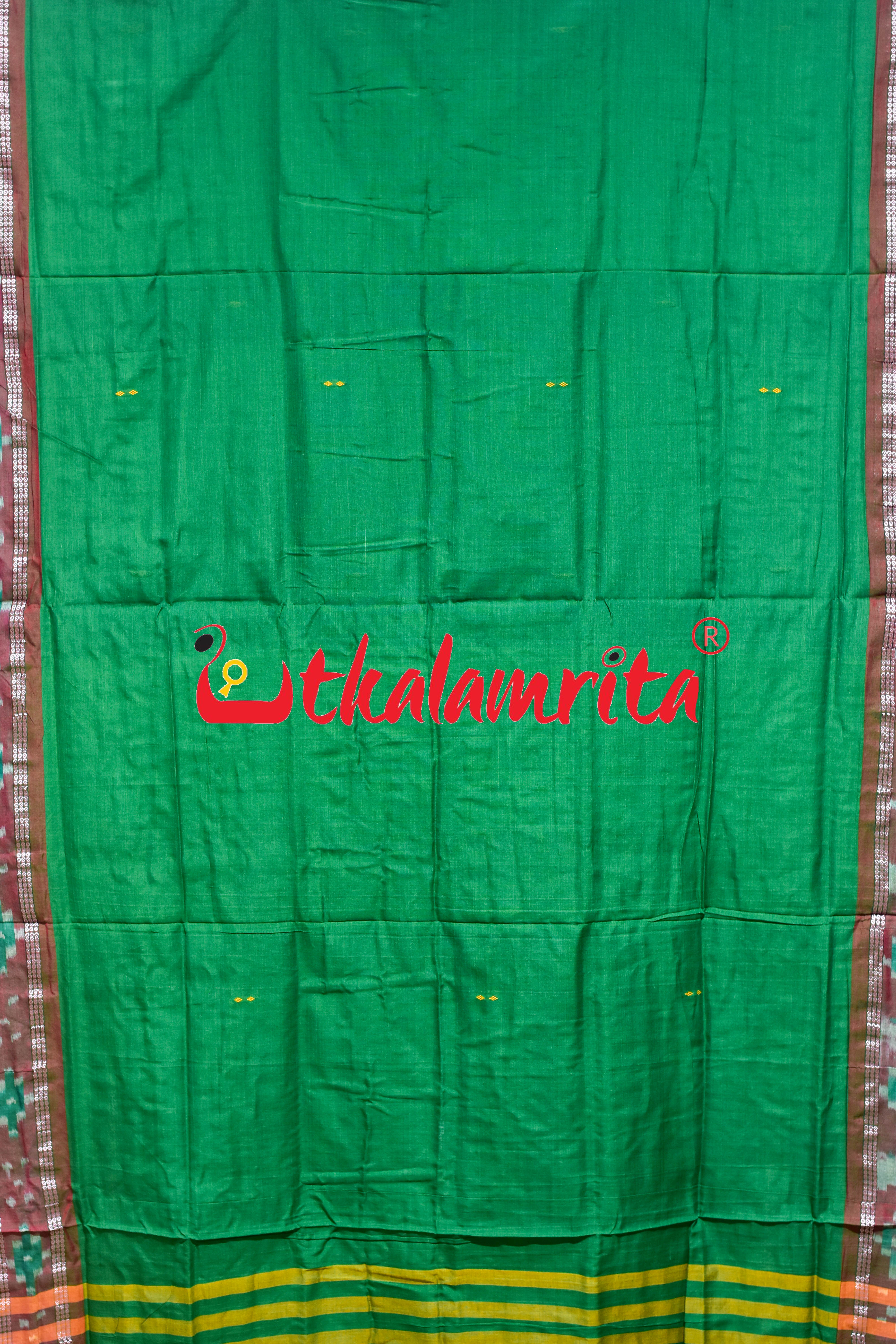 Green Red Rekha Buti Khandua Cotton Saree